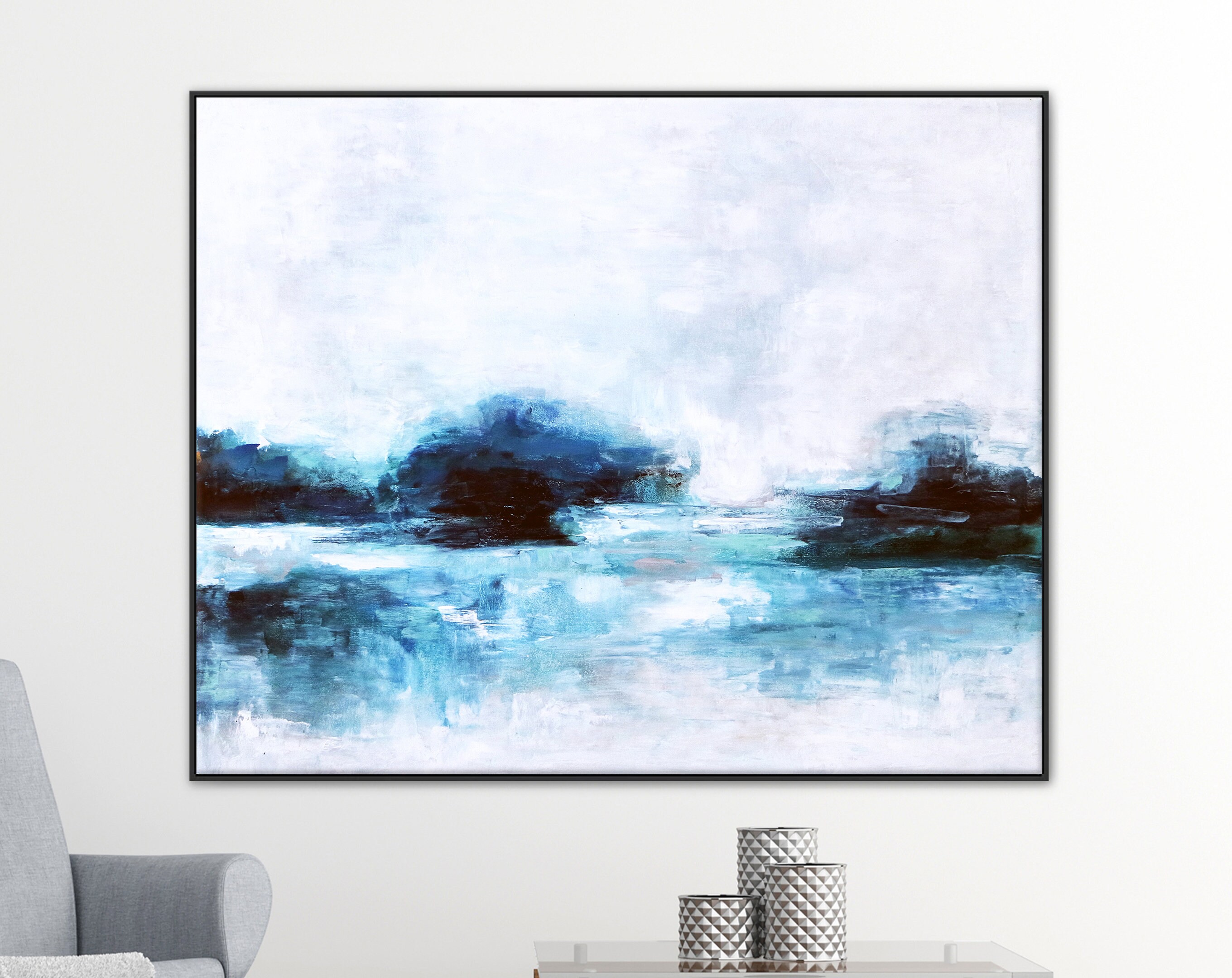 Embodying Tranquility in Modern Abstract Original Painting in Acrylic, Large Canvas Wall Art of Seascape ｜ A Lake