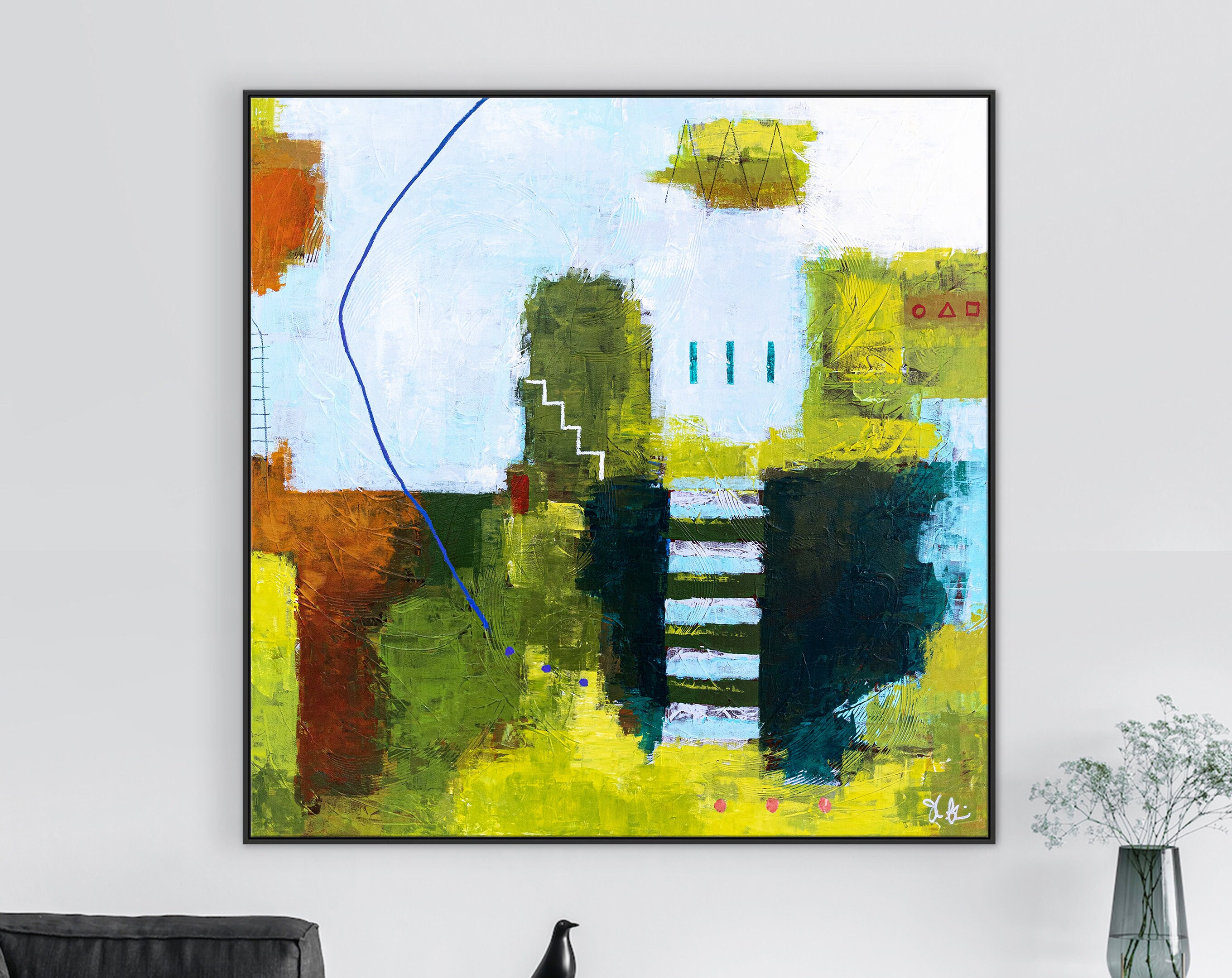 Contemporary Original Abstract Green Painting, Peaceful Modern Canvas Wall Art with Tranquil Olive Hues ｜ Olive