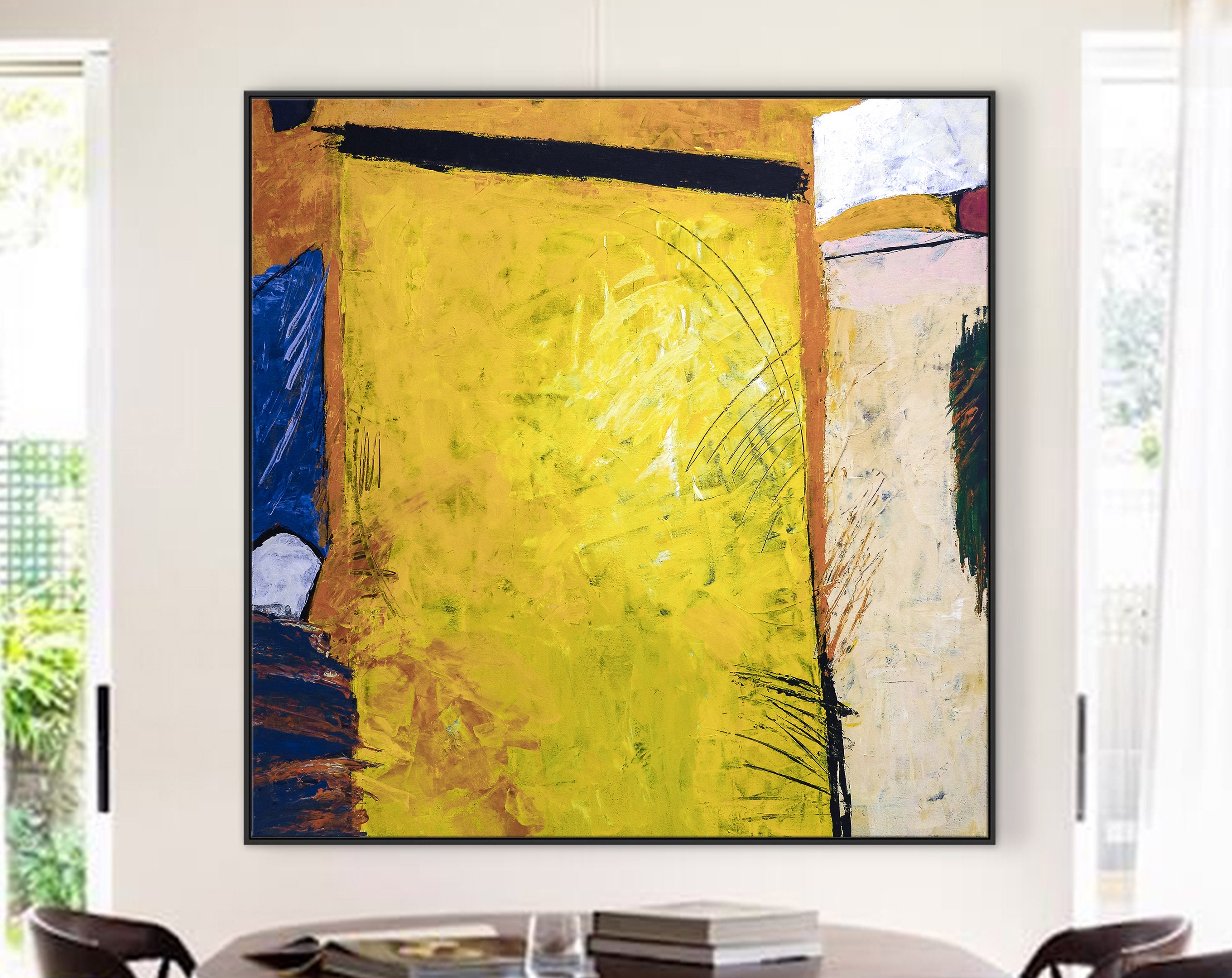 Vibrant California-Inspired Large Abstract Acrylic Original Painting, Playful & Yellow Canvas Wall Art ｜ Sunshine