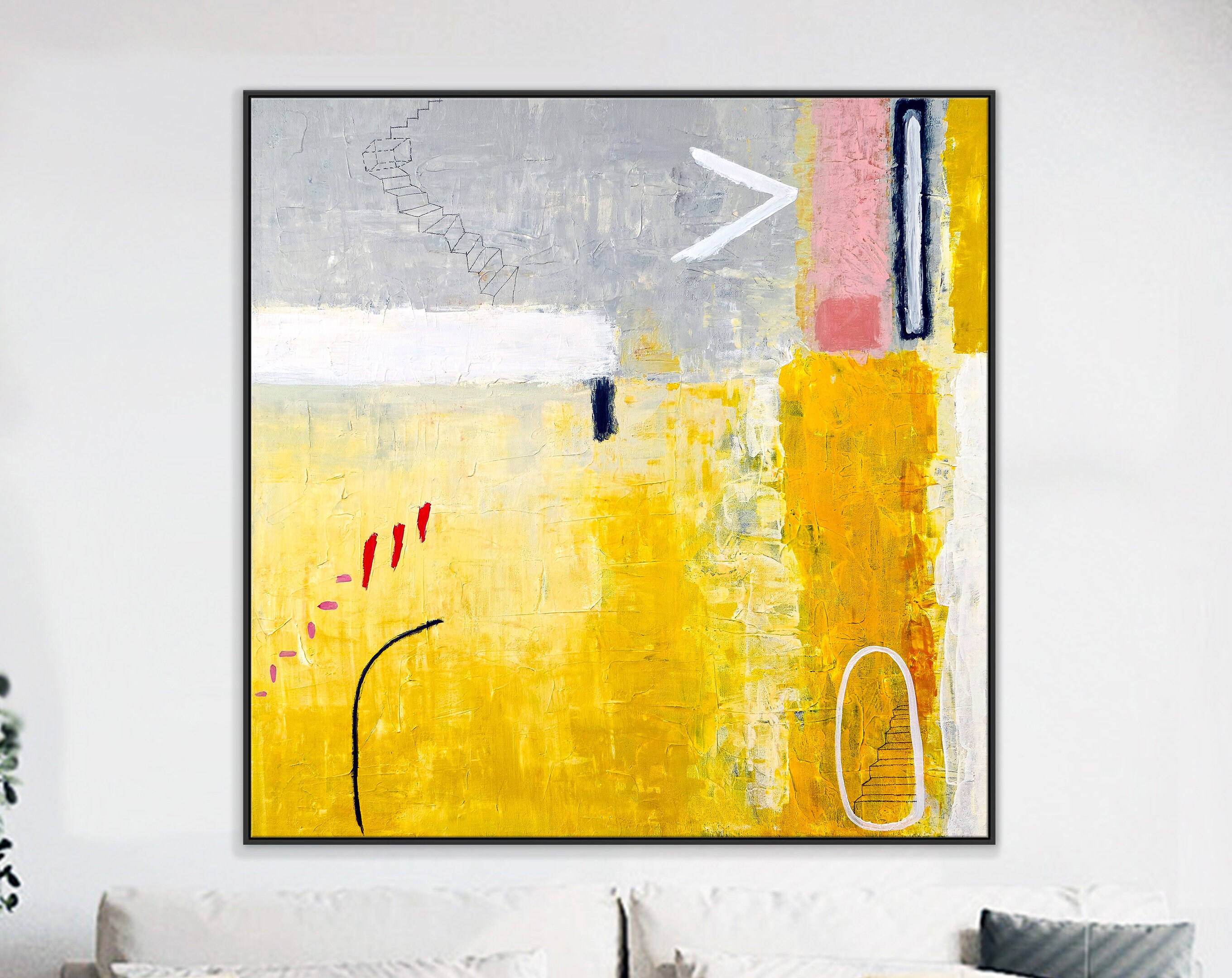 Daydream in Yellow Abstract Original Acrylic Painting, Large Modern Canvas Wall Art of Vibrant Surreal Journey ｜ Tuesday dream