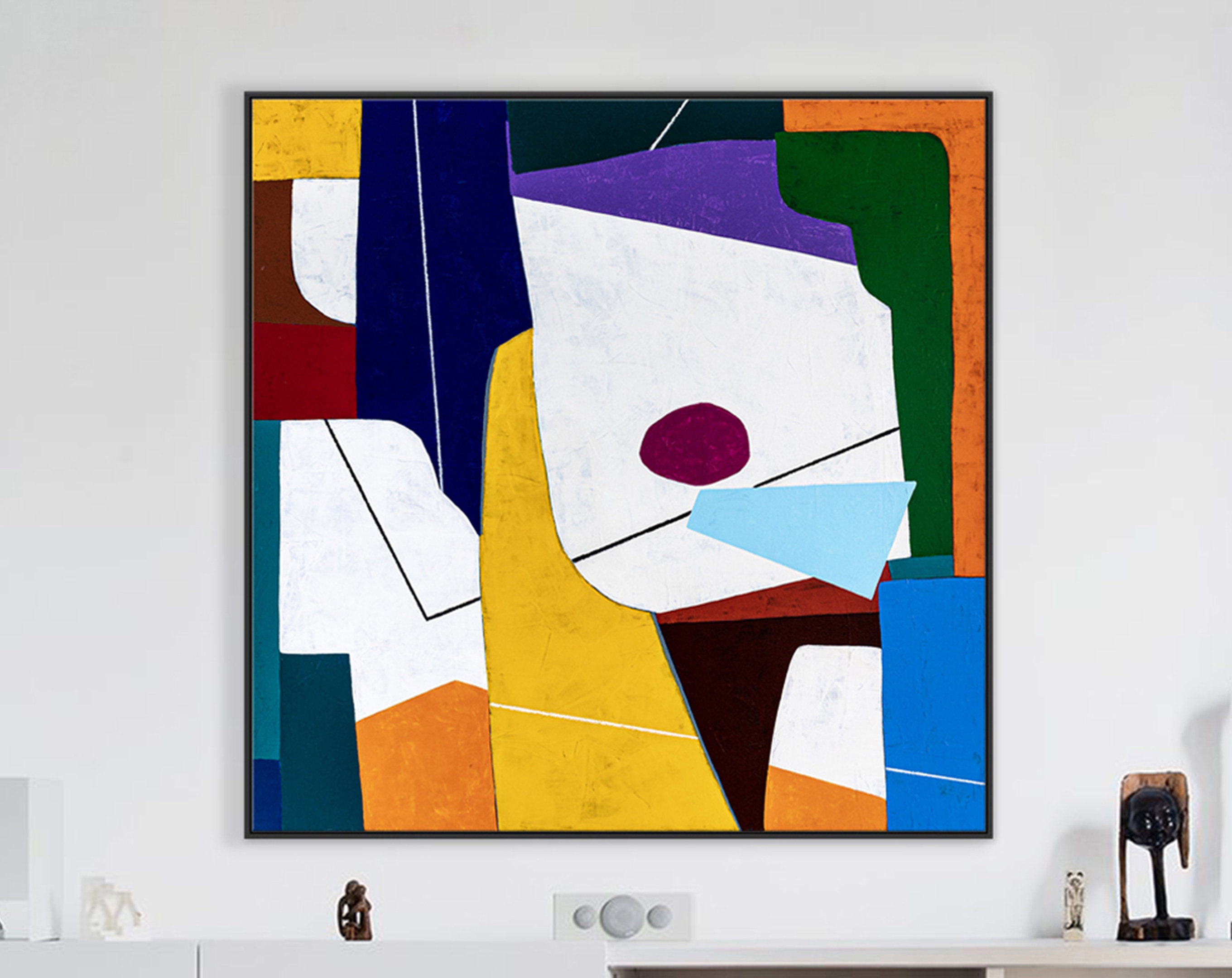 Geometric Original Abstract Colorful Painting, Contemporary Modern Canvas Wall Art for Living Room ｜ The
