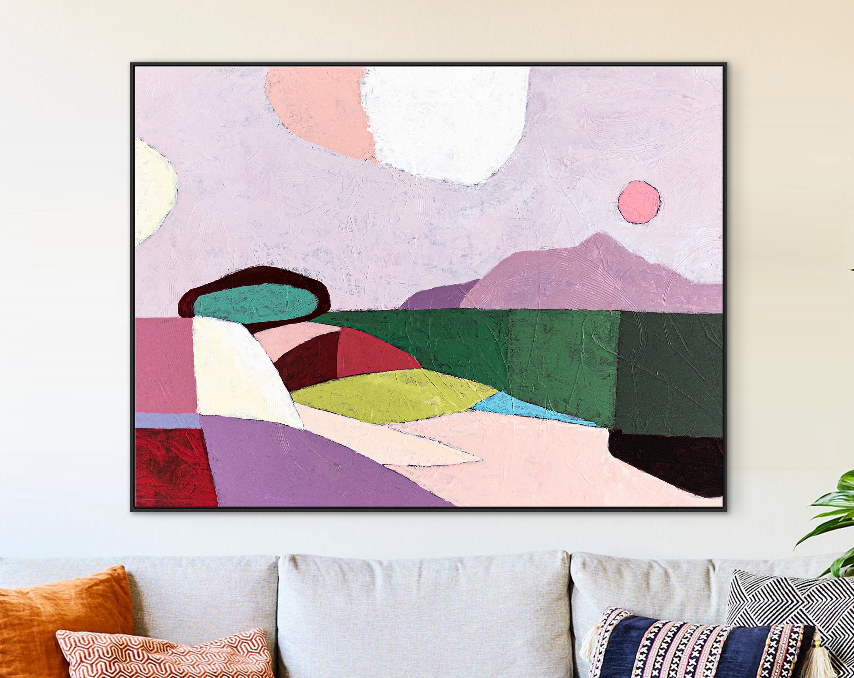 Pink Emphasis Large Original Abstract Colorful Painting, Imagining Landscape Modern Canvas Wall Art ｜ Altrosa II