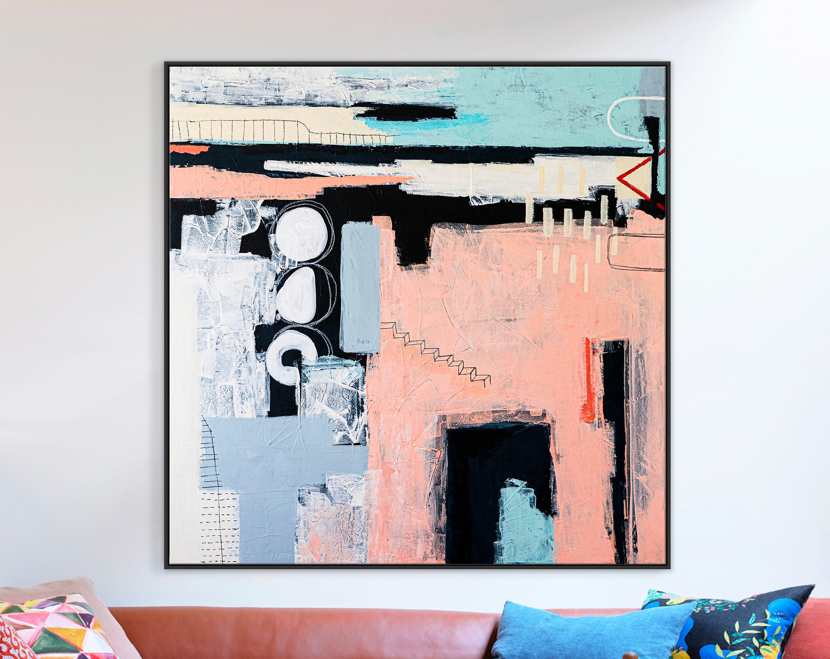 Bold Modern Abstract Original Acrylic Painting, Bold Touches Blurring Lines Canvas Wall Art ｜ Archive of longings