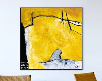 Yellow Large Original Abstract Painting with Rich Textures, Modern Canvas Wall Art, Striking Brush Strokes | Espoir