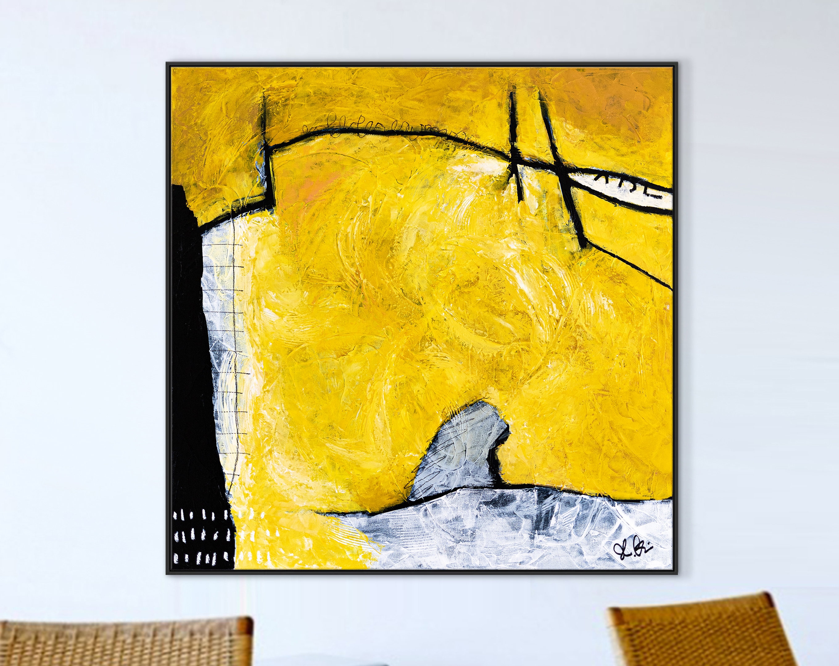 Yellow Large Original Abstract Painting with Rich Textures, Modern Canvas Wall Art, Striking Brush Strokes ｜ Espoir