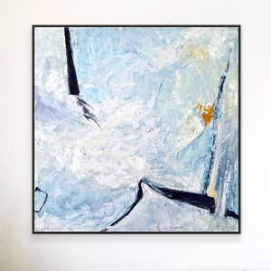 Minimalist Modern Original Abstract Large Painting in Acrylic, Dark Blue & Black Expressionist Canvas Wall Art | Unspoken