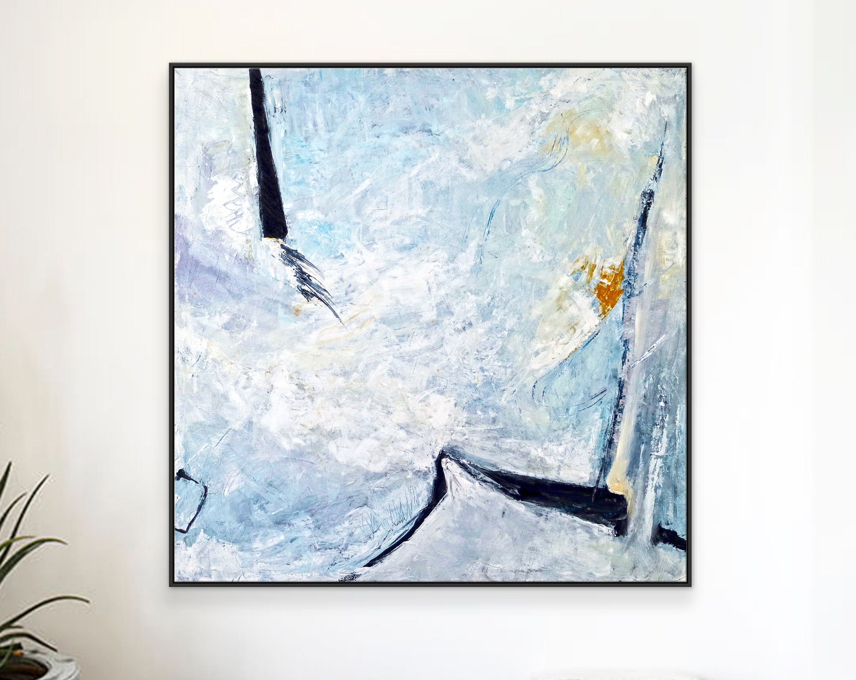 Minimalist Modern Original Abstract Large Painting in Acrylic, Dark Blue & Black Expressionist Canvas Wall Art ｜ Unspoken