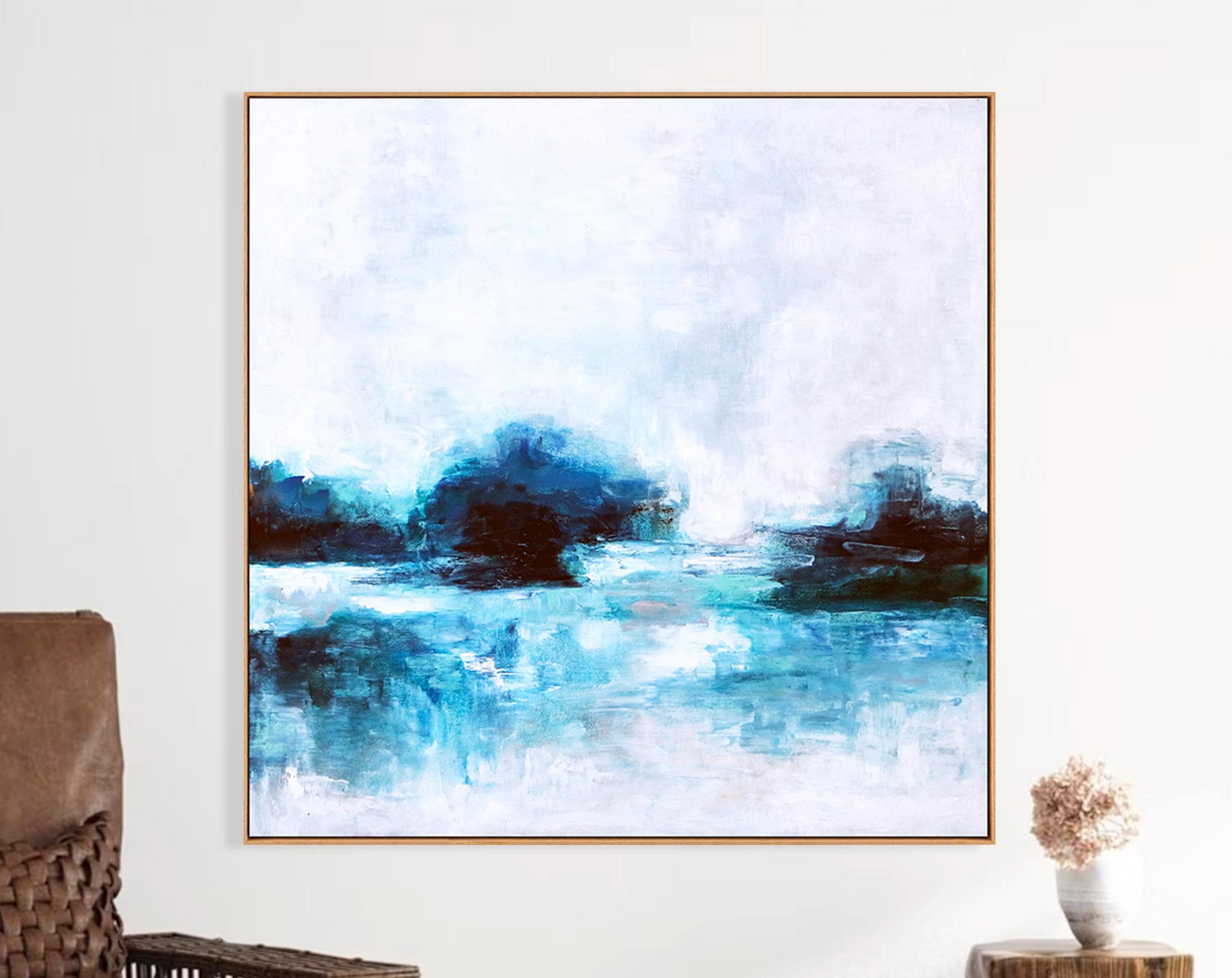 Modern Abstract Painting on Canvas, Large Abstract Painting, Contemporary Wall Art of Seascape ｜ A Lake (Square)