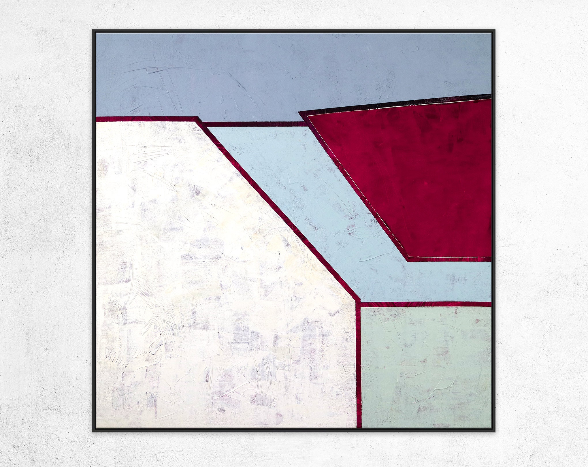 Geometric Original Abstract Acrylic Painting, Large Minimalist Modern Canvas Wall Art in Simplistic Composition ｜ Room II
