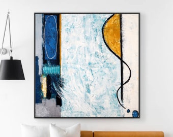 Large Modern Original Abstract Acrylic Painting, Canvas Wall Art of Refreshing Dive into the Essence of Coolness | Pool