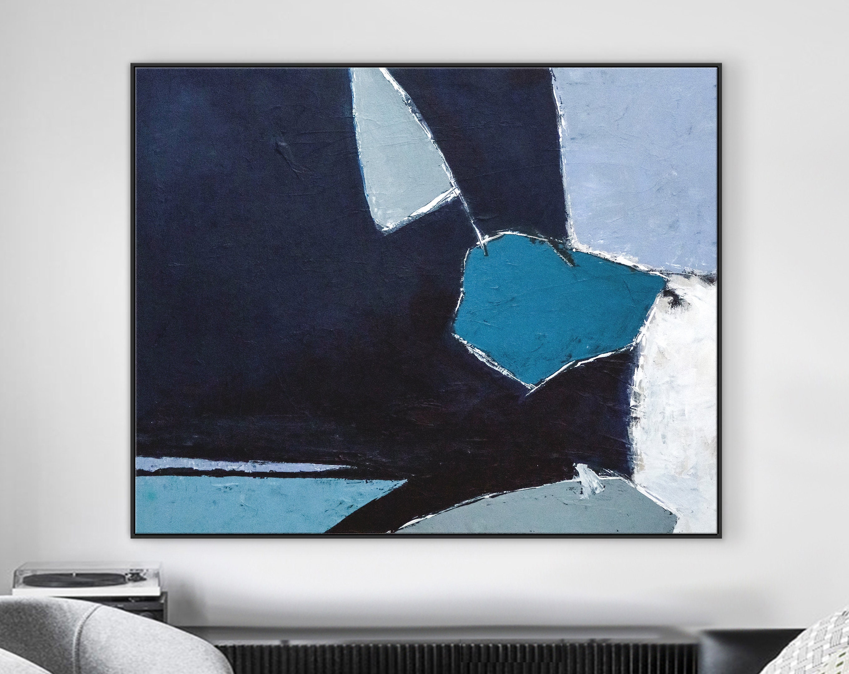 Minimalist Original Abstract Acrylic Painting, Joyful Dive into Blue in Modern Canvas Wall Art ｜ Come out to play