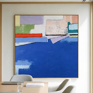 Bold Blue Modern Abstract Wall Art — Large Original Oil Painting, Textured Canvas — "There"