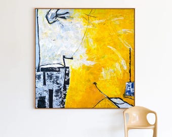 YELLOW！キャンバスアート Crazy April No.8 - XXL triptych orange abstract painting - Ivana