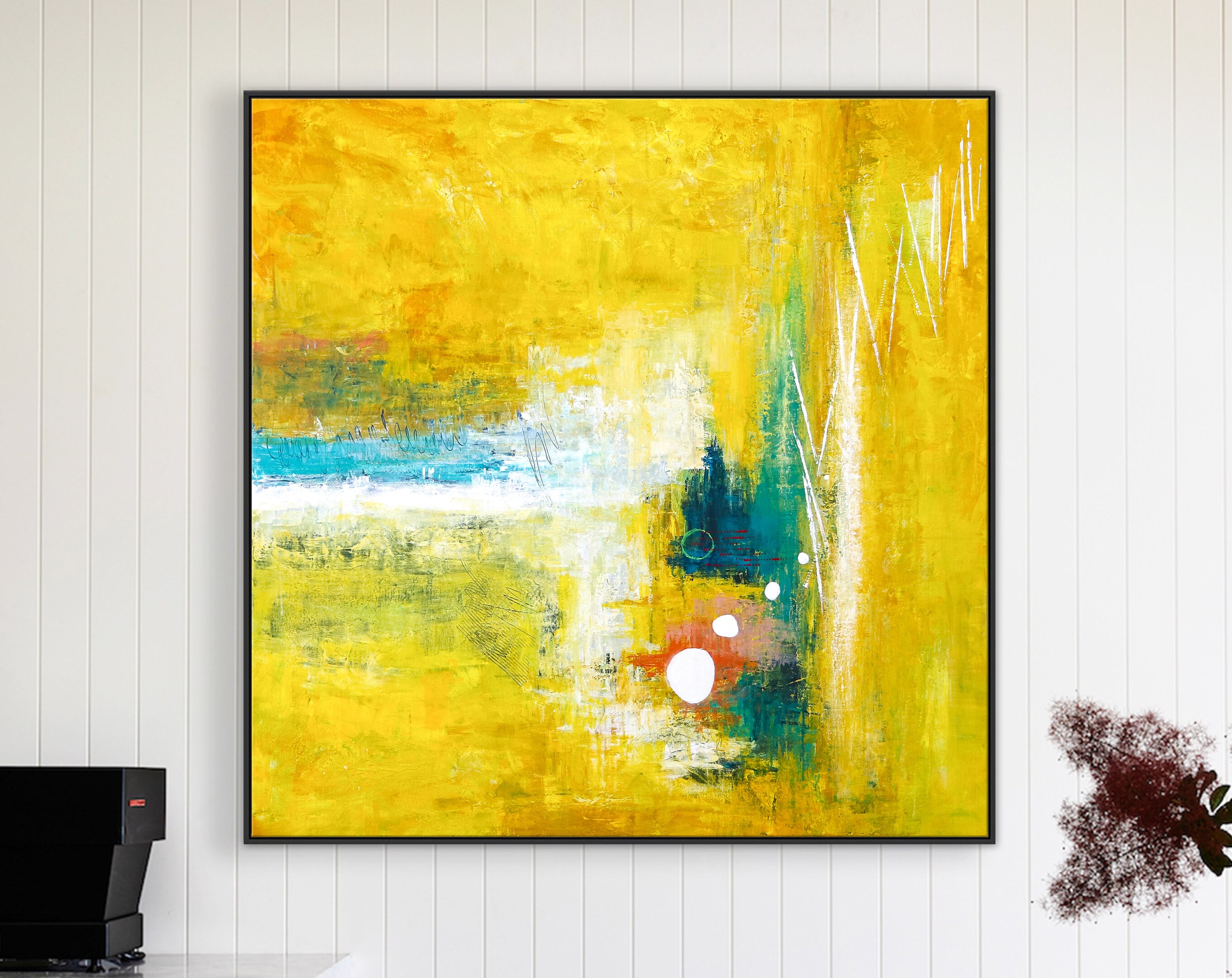 Modern Original Abstract Painting in Acrylic, Large Expressionist Journey in Yellow Canvas Wall Art ｜ Ideation