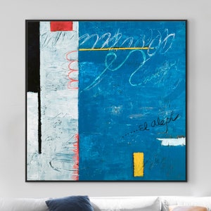Imaginary Space in Original Acrylic Abstract Modern Blue Painting, Contemporary Large Canvas Wall Art | The Aleph