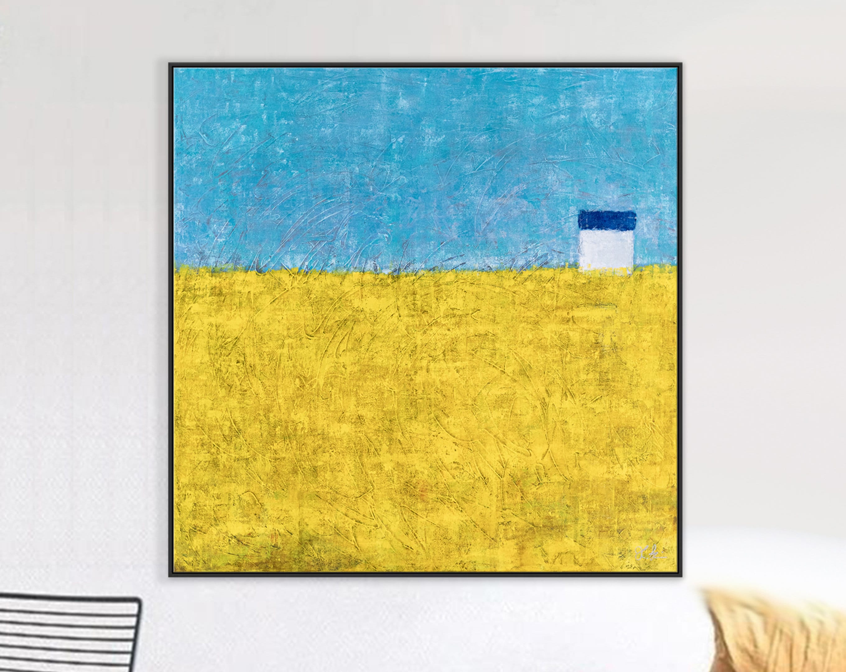 Yellow Landscape Abstract Peaceful Painting Original, Modern Abstract in Acrylic Canvas Wall Art ｜ Sweet lonely