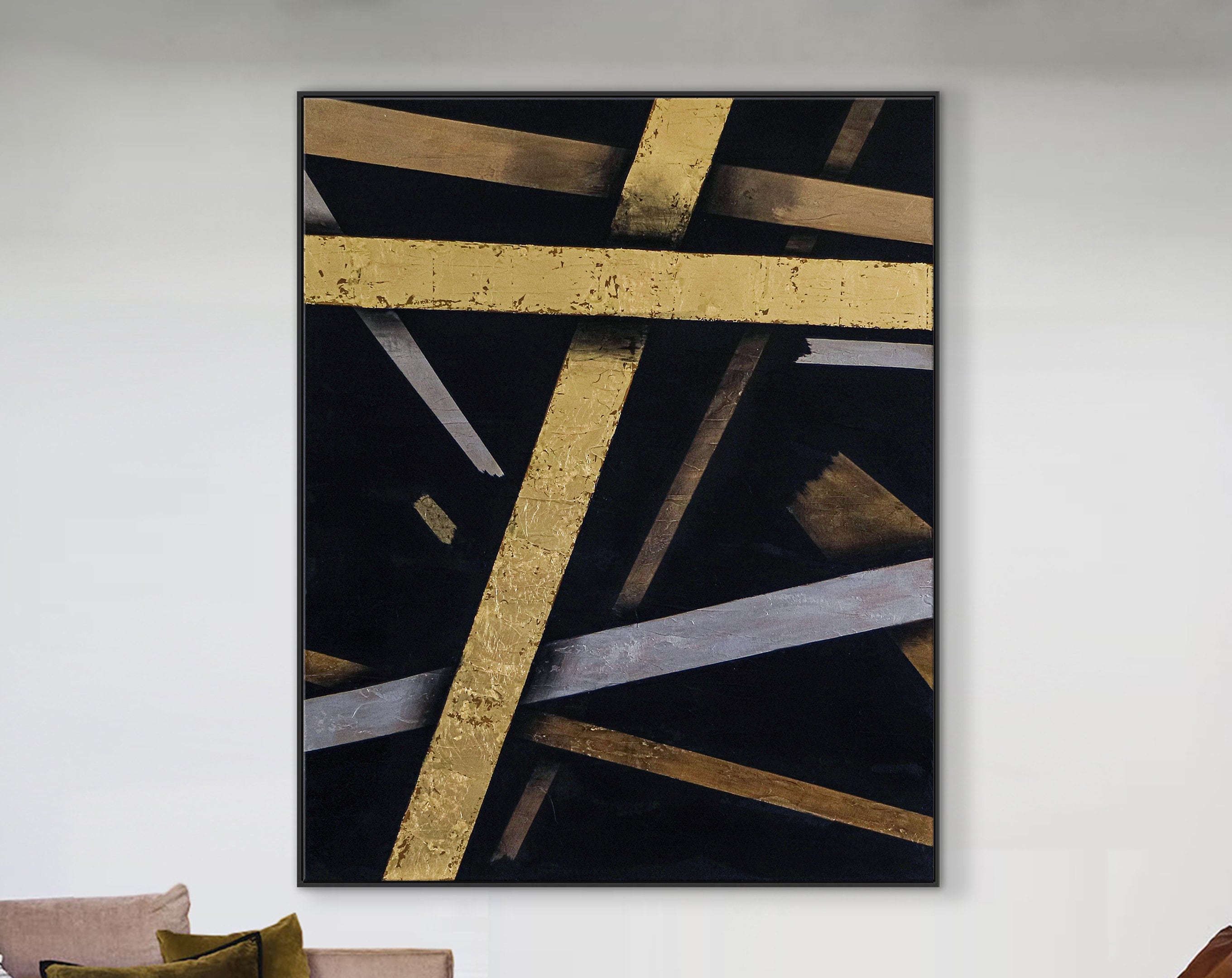 抽象的な人々アクリル絵画オリジナル金箔テクスチャ壁アート現代
