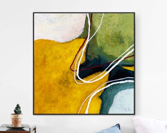Large Original Abstract Expressionism Painting, Modern Yellow and Green Hues Canvas Wall Art | Kalliroi I
