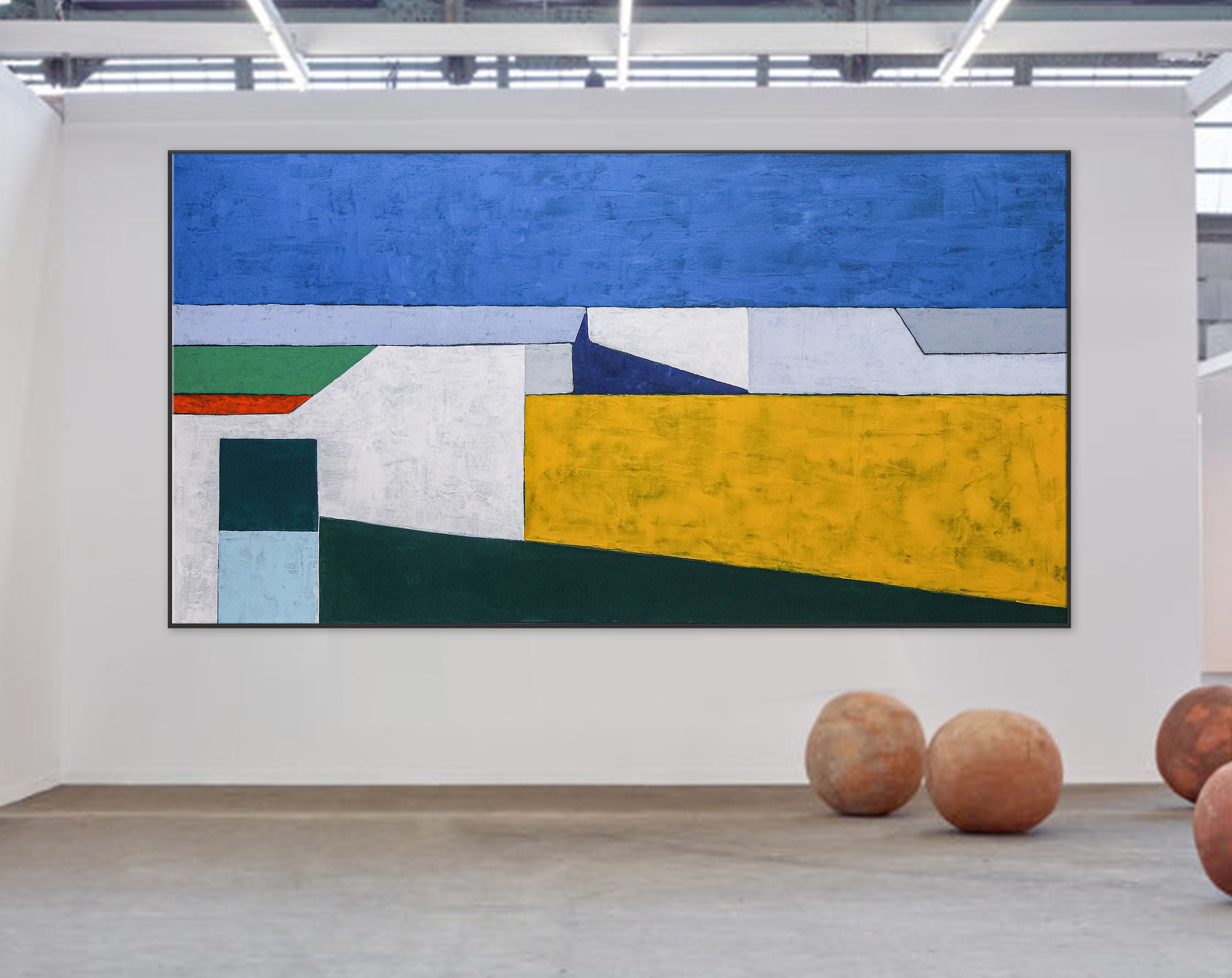 Minimalist Geometric Seascape Abstract Original Acrylic Painting, Large Contemporary Modern Canvas Wall Art ｜ My balcony