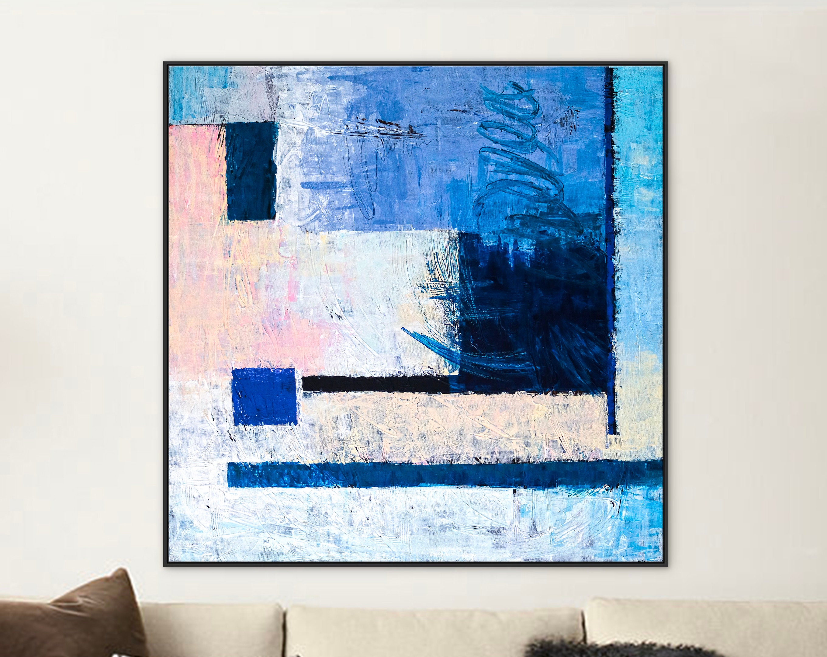 Geometric Original Abstract Acrylic Painting in Pastel Tones, Large Modern Canvas Wall Art Evoking Warmth & Serenity ｜ Window