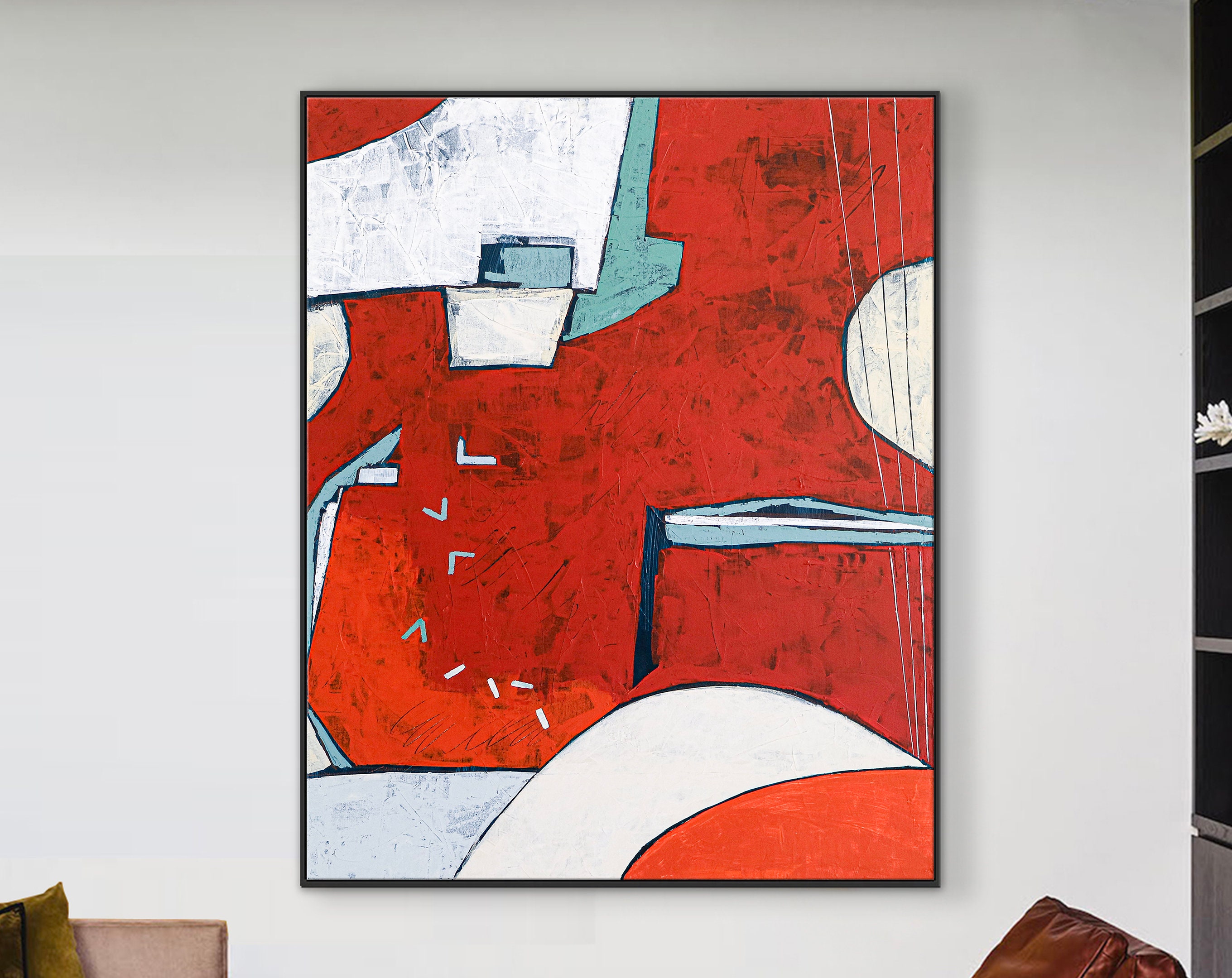 Lunar Enchantment with Large Original Abstract Acrylic Painting, Red Modern Canvas Contemporary Wall Art ｜ Something about the moon