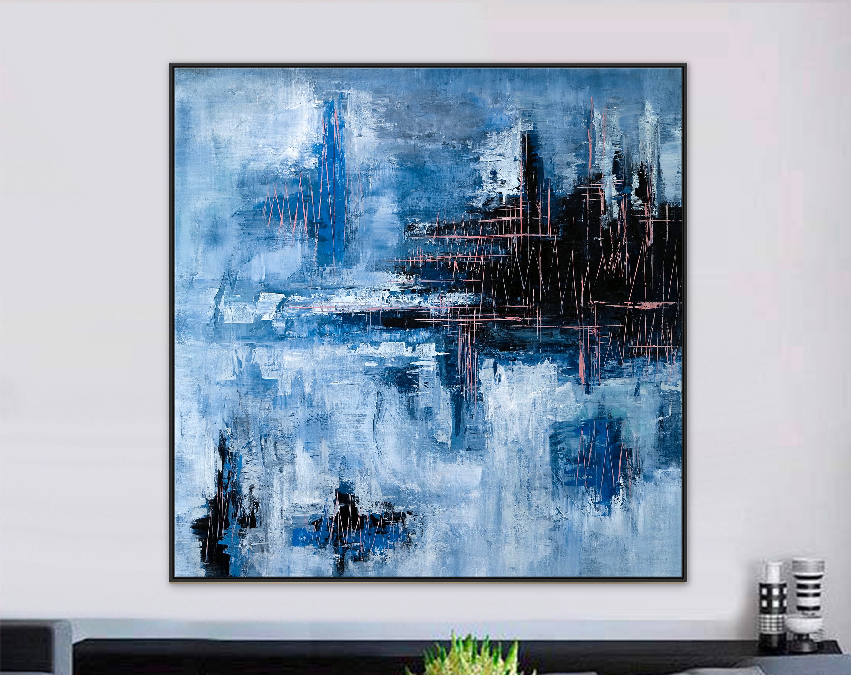 Contemporary Original Abstract Acrylic Painting Capturing the Rhythm of Life, Large Modern Canvas Wall Art ｜ Blue heart