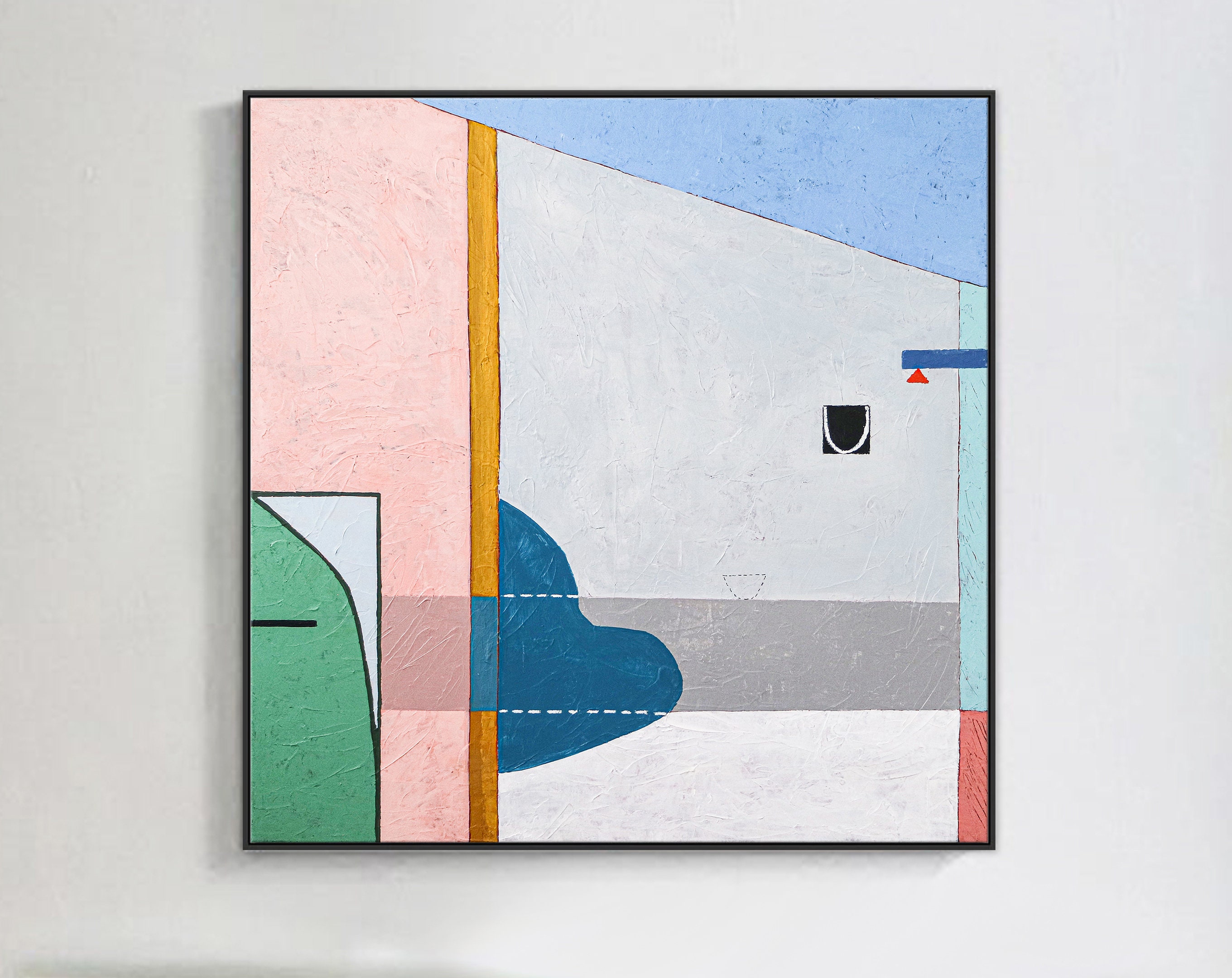 Geometric Large Original Modern Abstract Acrylic Painting, Calm and Warm Contemporary Canvas Wall Art ｜ Blue chair