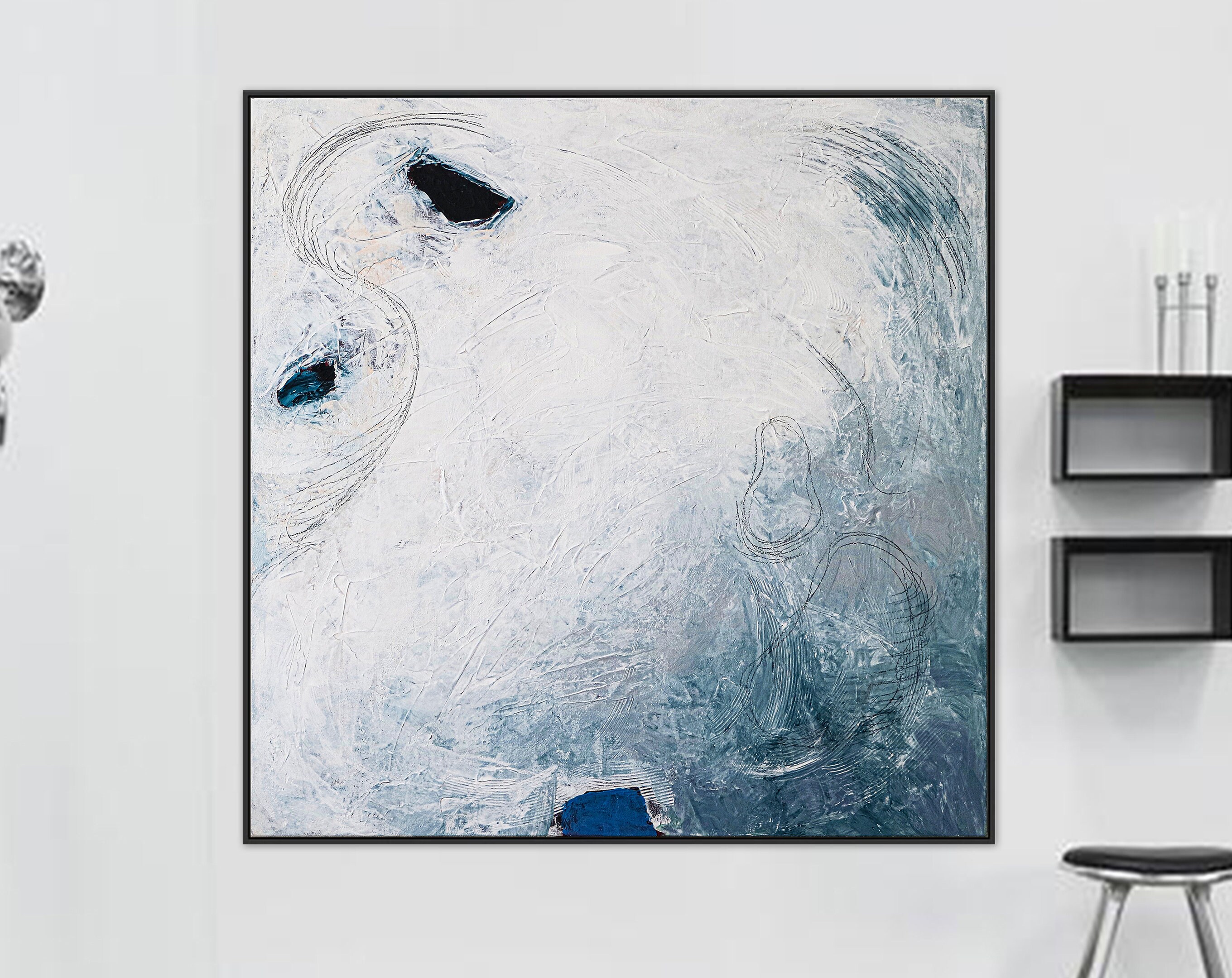 Minimalist Modern Abstract Original Acrylic Painting, Large Canvas Wall Art of Lunar Beauty ｜ A little piece of moon