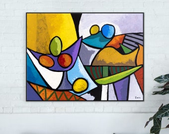 Bold Colorful Original Abstract Painting, Contemporary Style Modern Canvas Wall Art with Bright Colors | Still - Dul