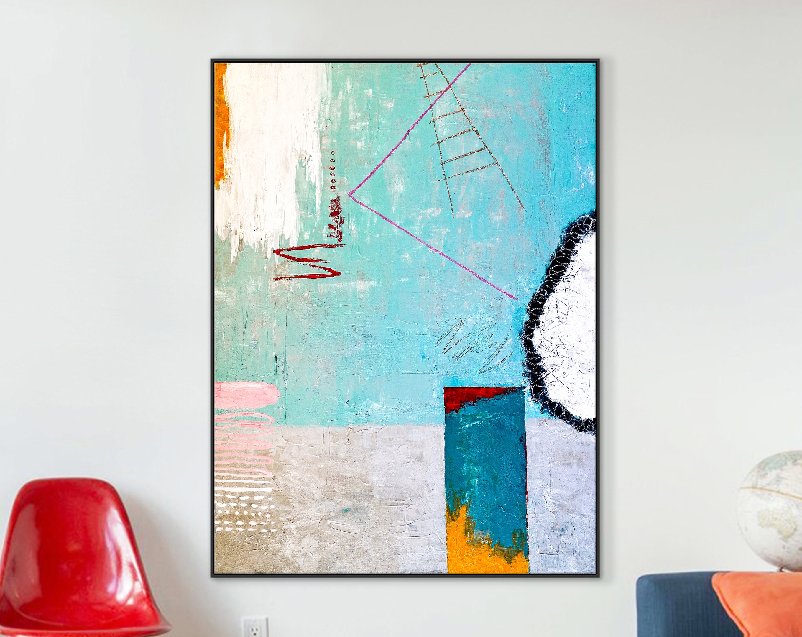 Playful & Colorful Abstract Original Painting in Acrylic, Vibrant and Trendy of Large Modern Canvas Art ｜ Tale III