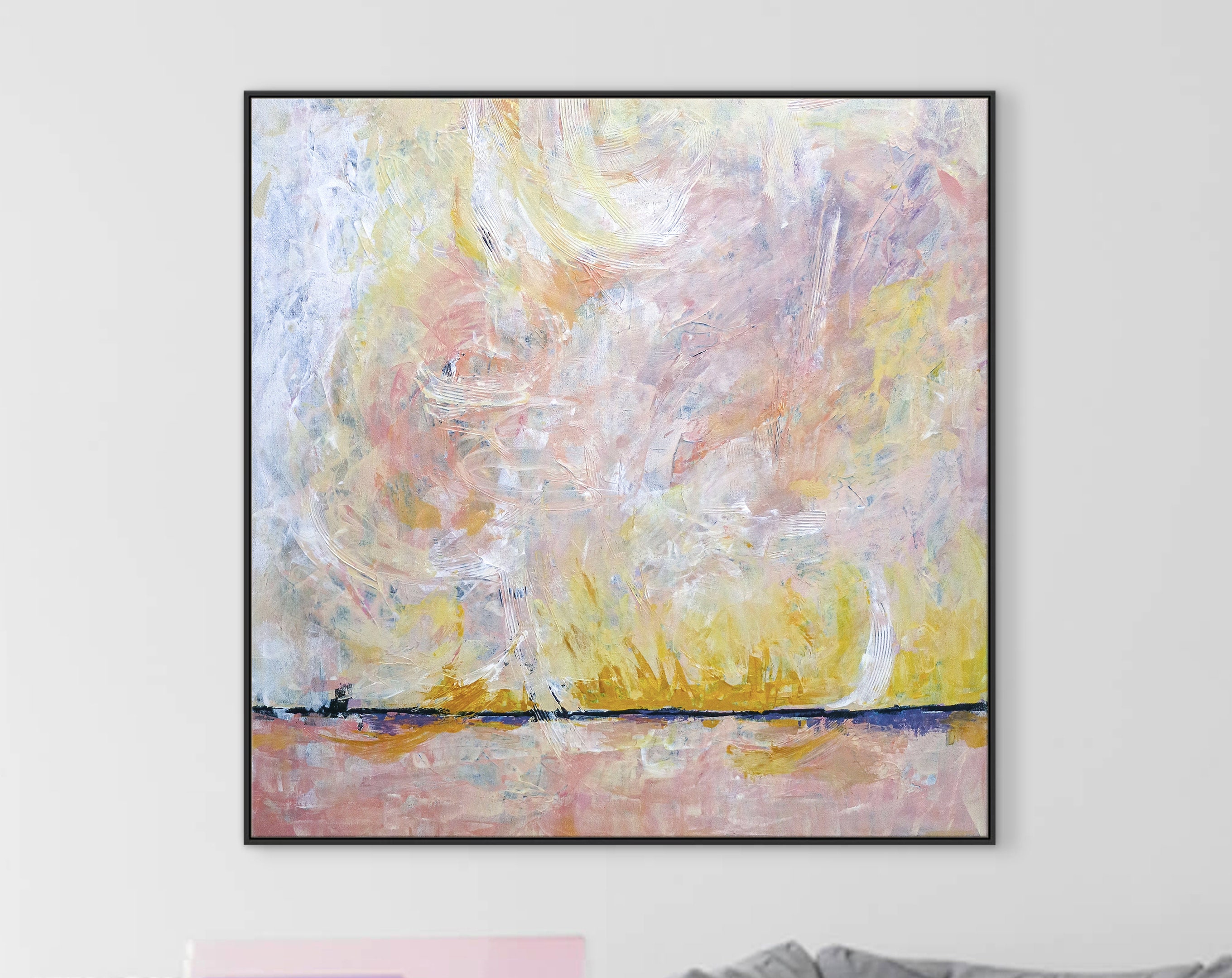 Colorful & Bright Expression Original Abstract Acrylic Painting, Large Modern Expressionism Canvas Wall Art ｜ Blush field