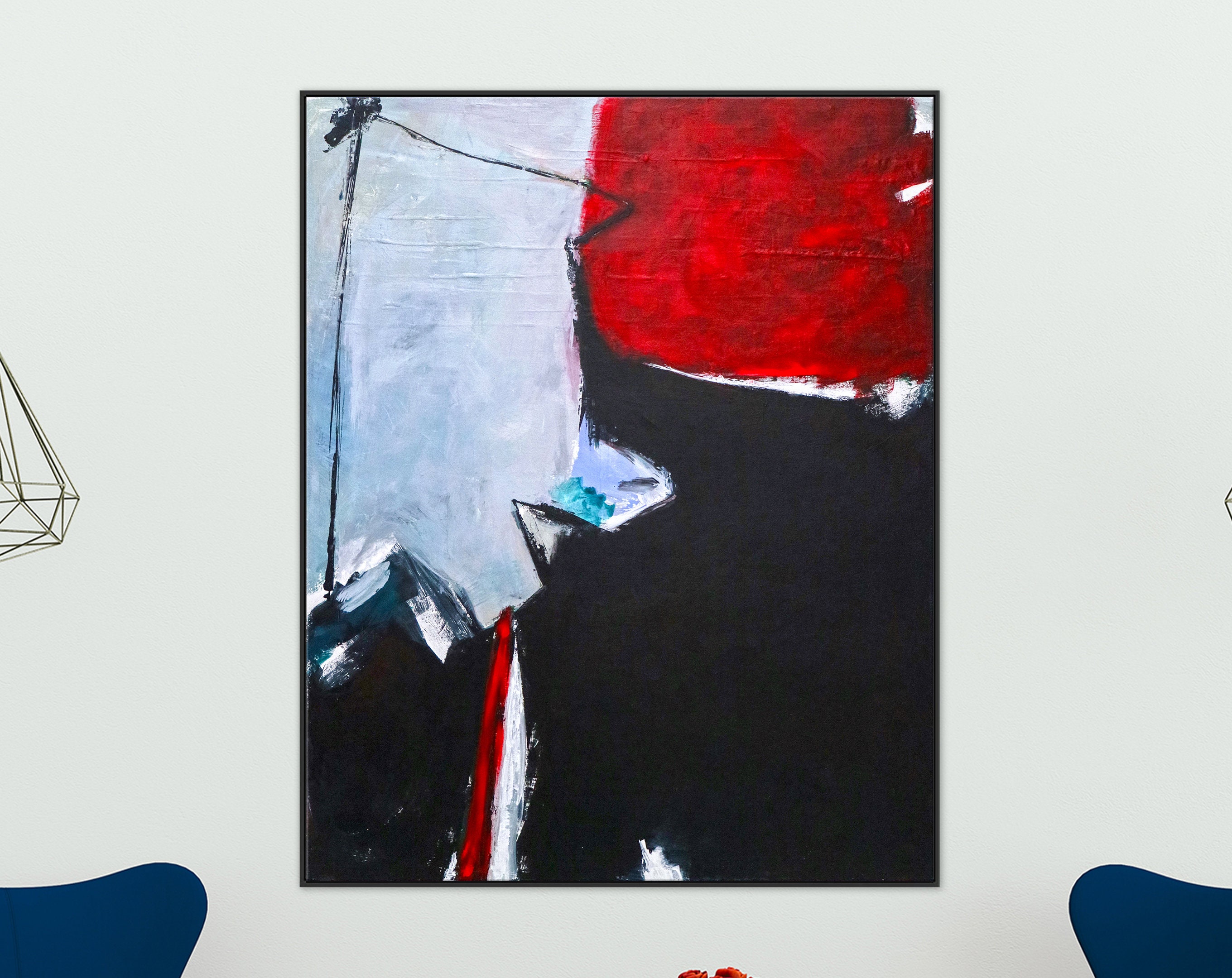 Expressionist Abstract Original Acrylic Painting, Red & Black Modern Canvas Wall Art ｜ The unbearable lightness