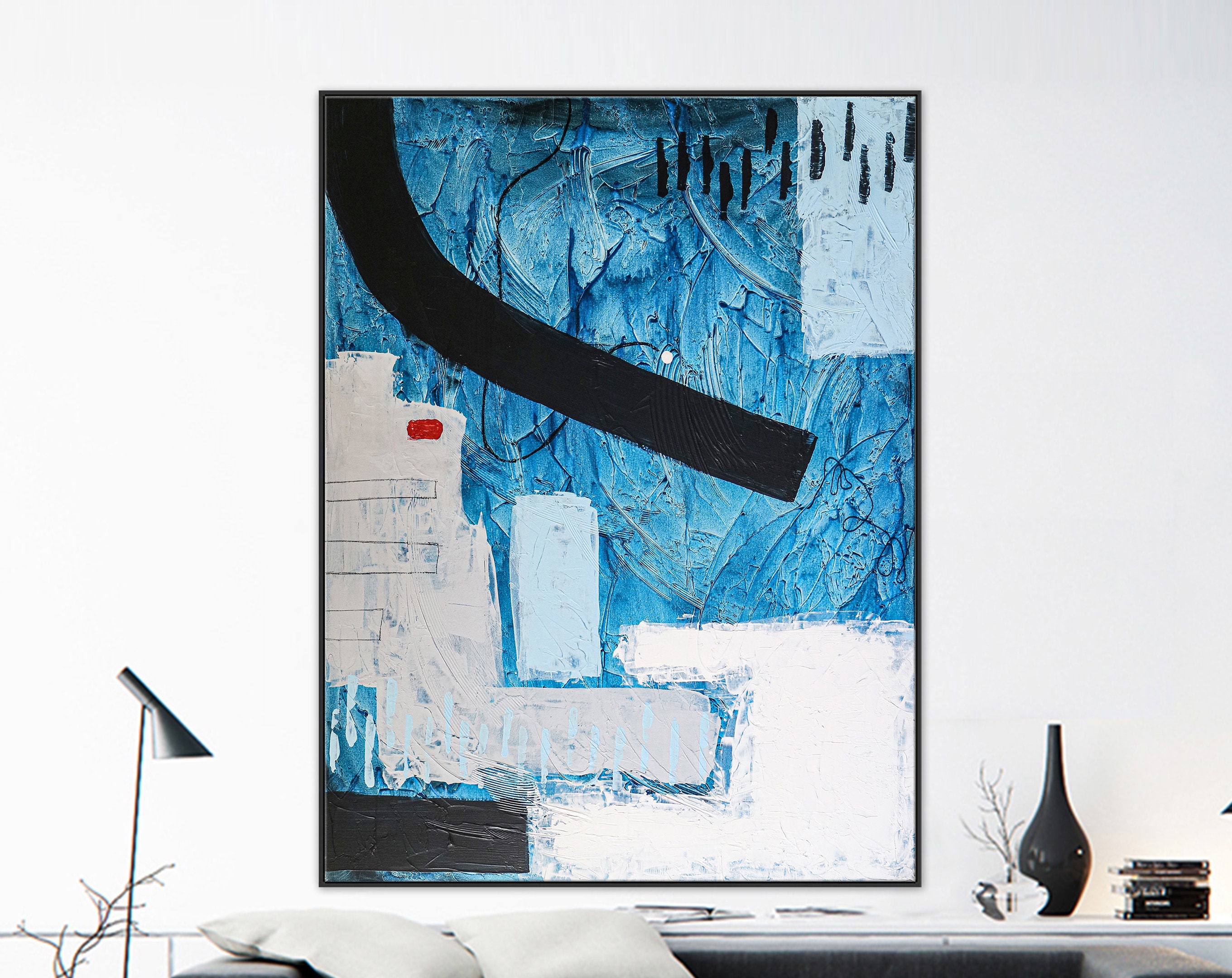 Blue-Themed Abstract Original Acrylic Painting, Large Modern Canvas Wall Art for Mysterious Oceanic City ｜ Atlantis