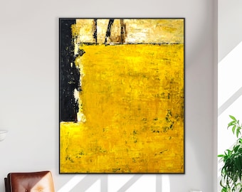 Vibrant Expressionist of Original Abstract Acrylic Painting, Yellow Modern Large Canvas Wall Art | Field of yellow