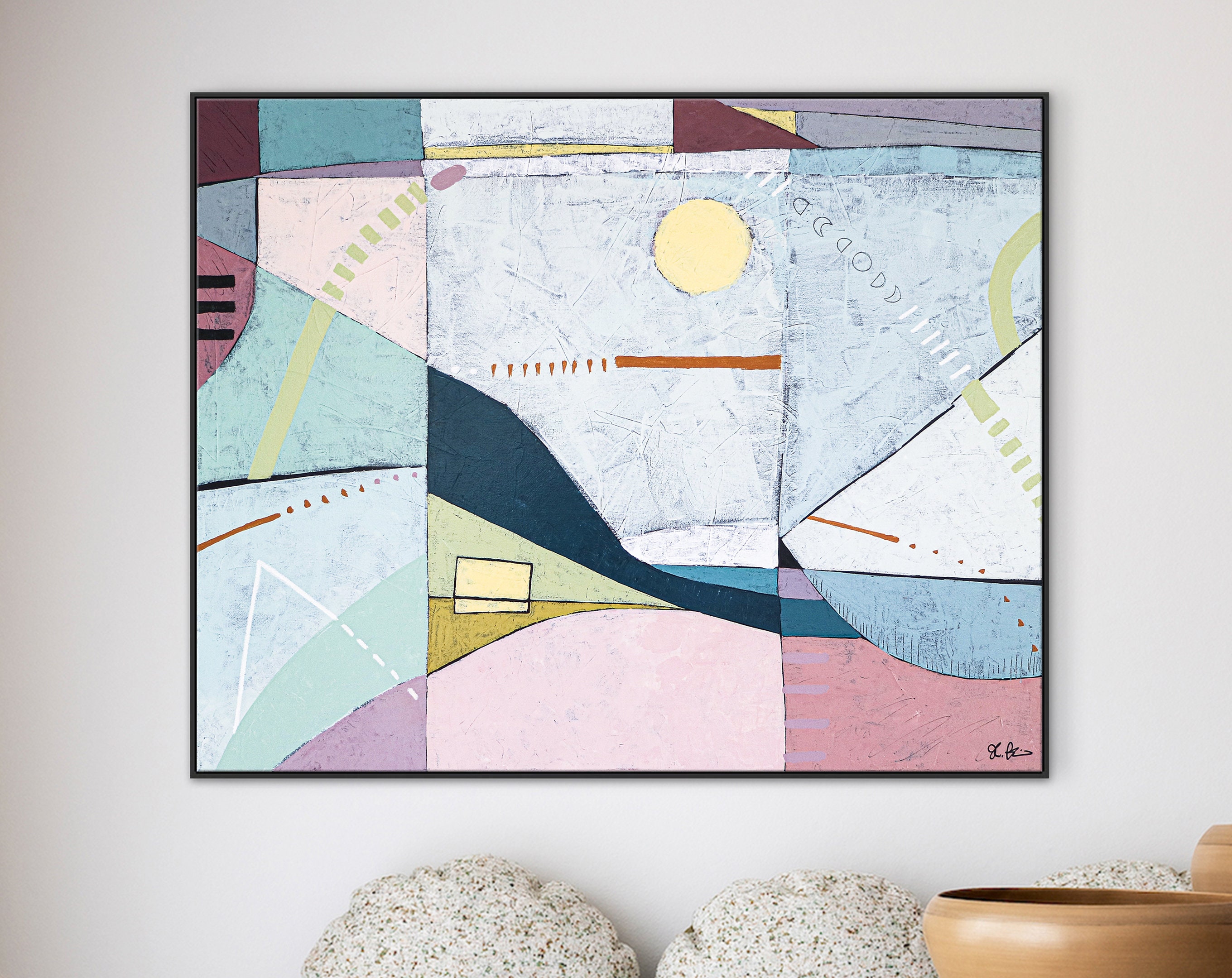 Lyrical Abstract and Contemporary Acrylic Painting in Pastel Tones, Large Peaceful Modern Canvas Wall Art ｜ Sono