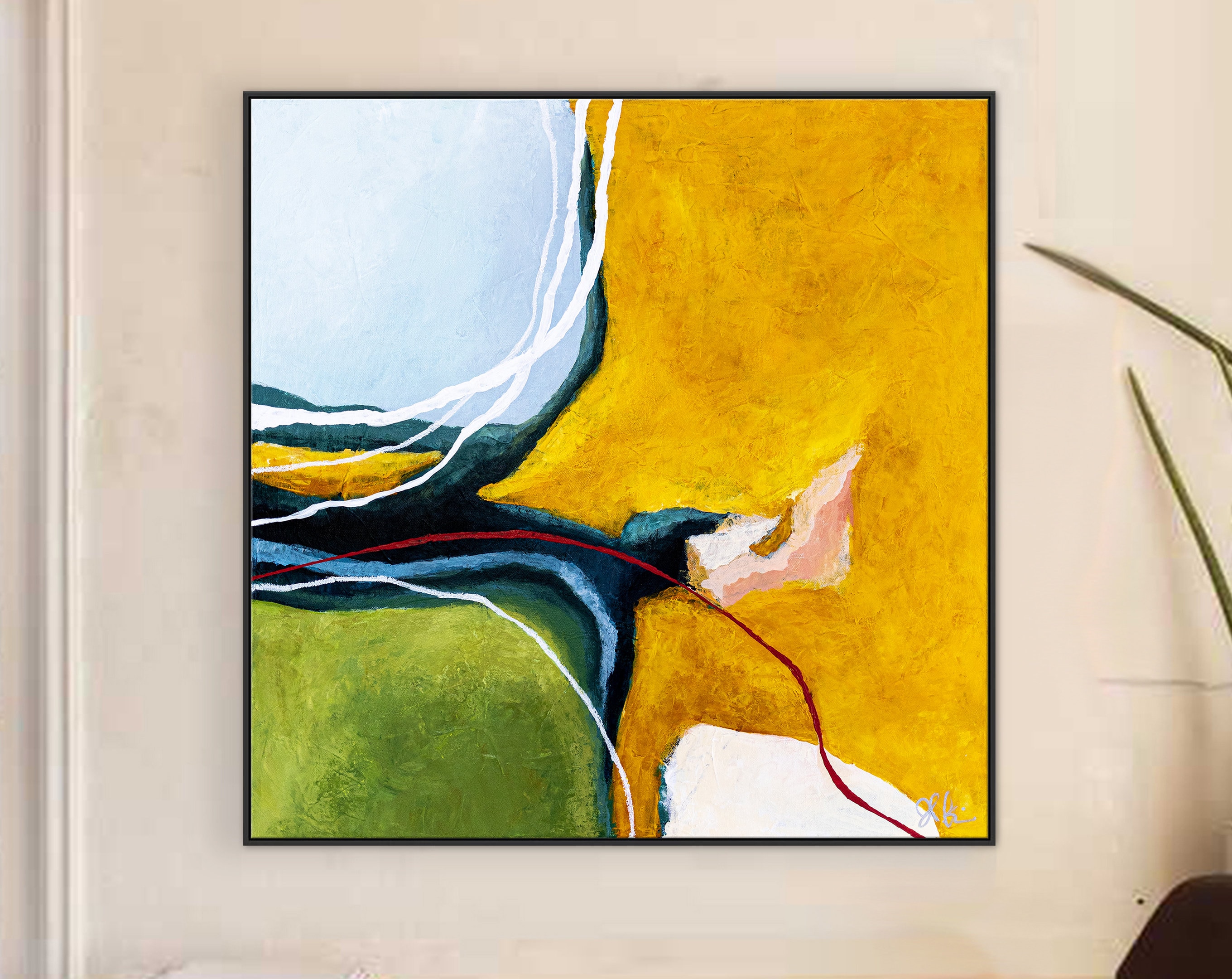 Large Original Abstract Expressionism Painting, Modern Yellow and Green Hues Canvas Wall Art ｜ Kalliroi II