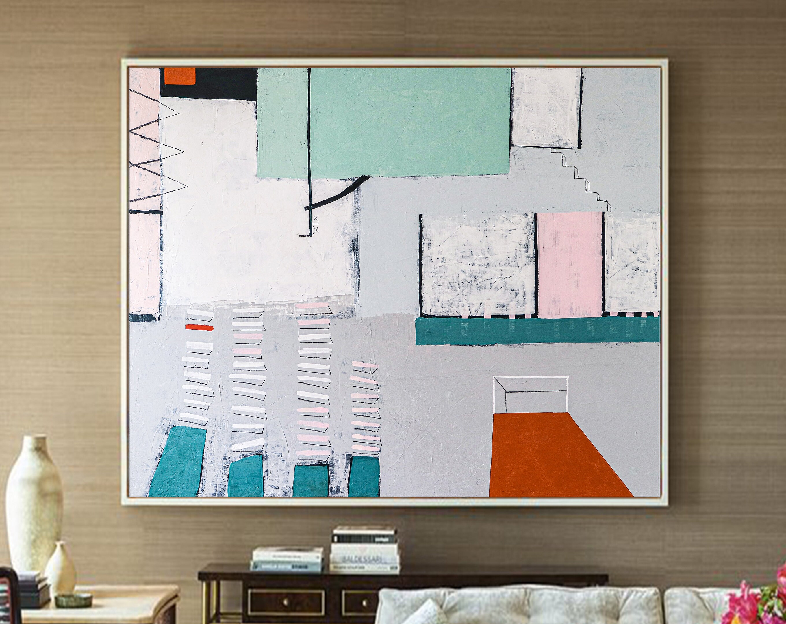 Geometric Large Abstract Original Acrylic Painting, Modern Canvas Art for Expression of the Quest for Solitude ｜ Room XIX