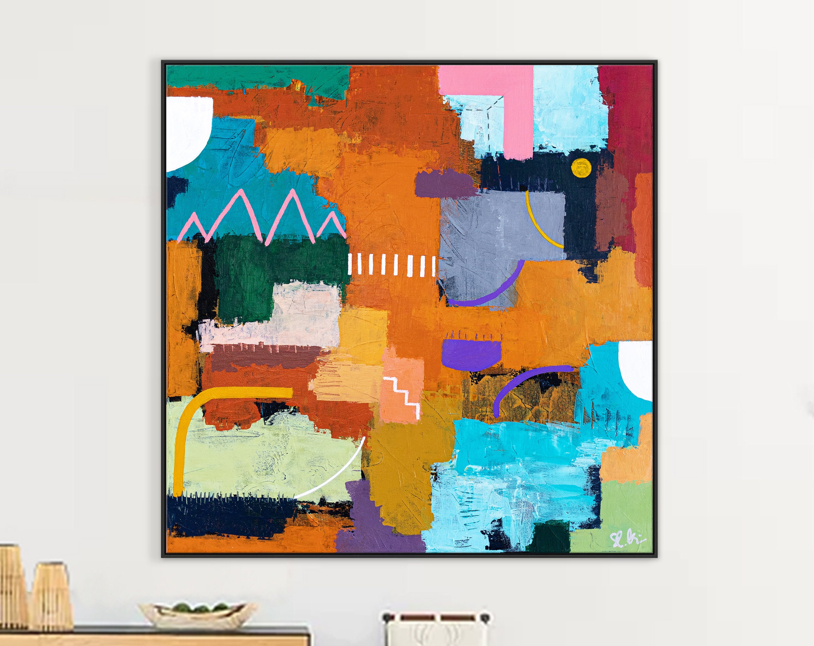 Intensely Colored Large Abstract Painting Original, Colorful Modern Canvas Wall Art, Embrace Comfort and Beauty ｜ Terra Traum