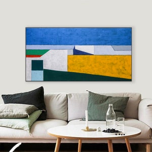 Minimalist Geometric Seascape Abstract Original Acrylic Painting, Large Contemporary Modern Canvas Wall Art My balcony image 5