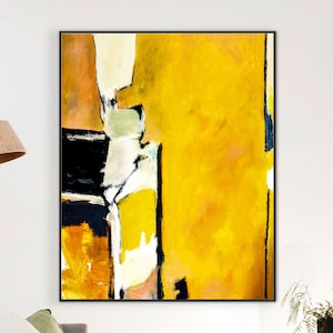 Yellow Abstract Painting: Large Modern Acrylic Canvas Wall Art