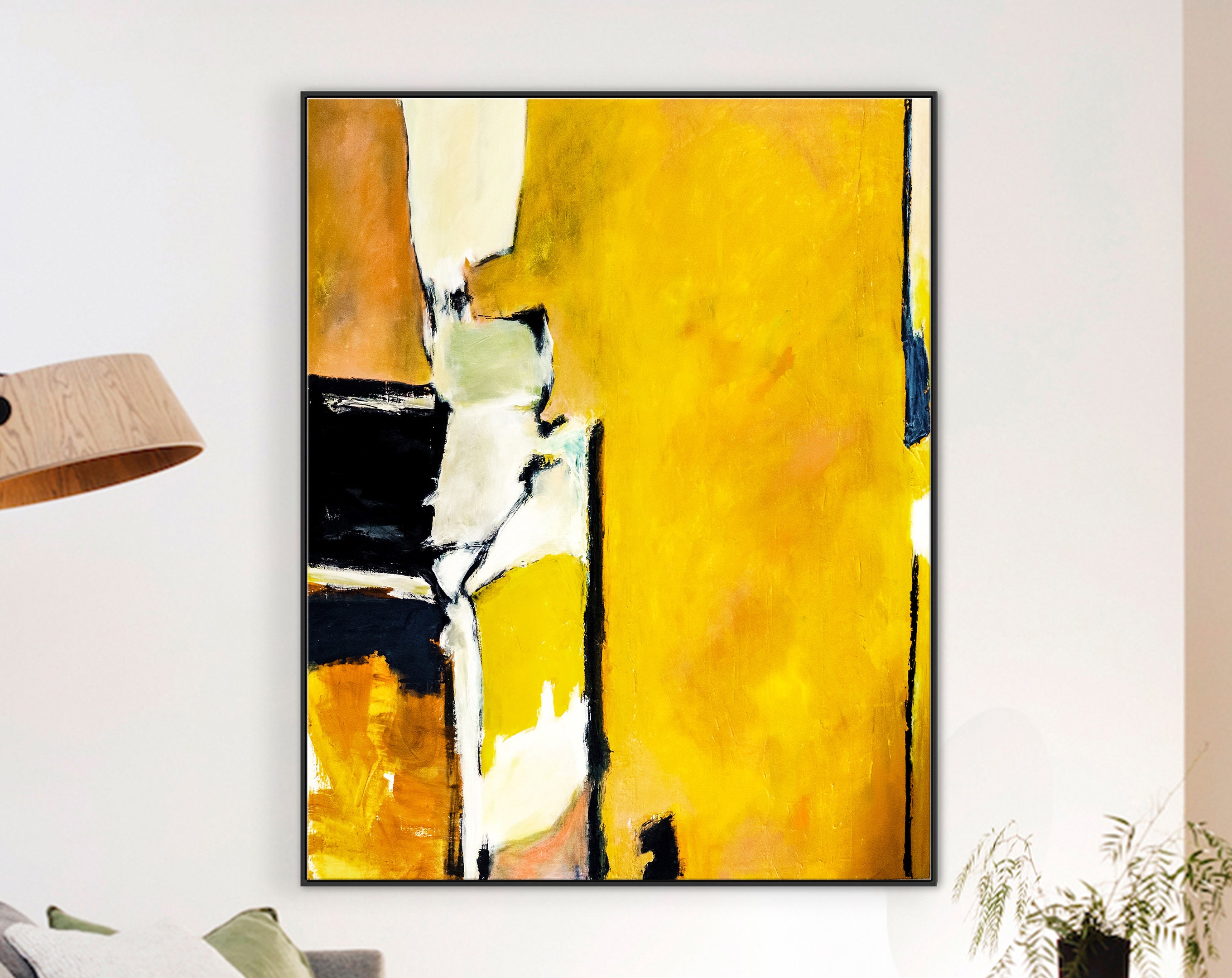 Vibrant Interplay of Yellow in Original Abstract Painting, Large Acrylic Modern Canvas Wall Art ｜ As it stands