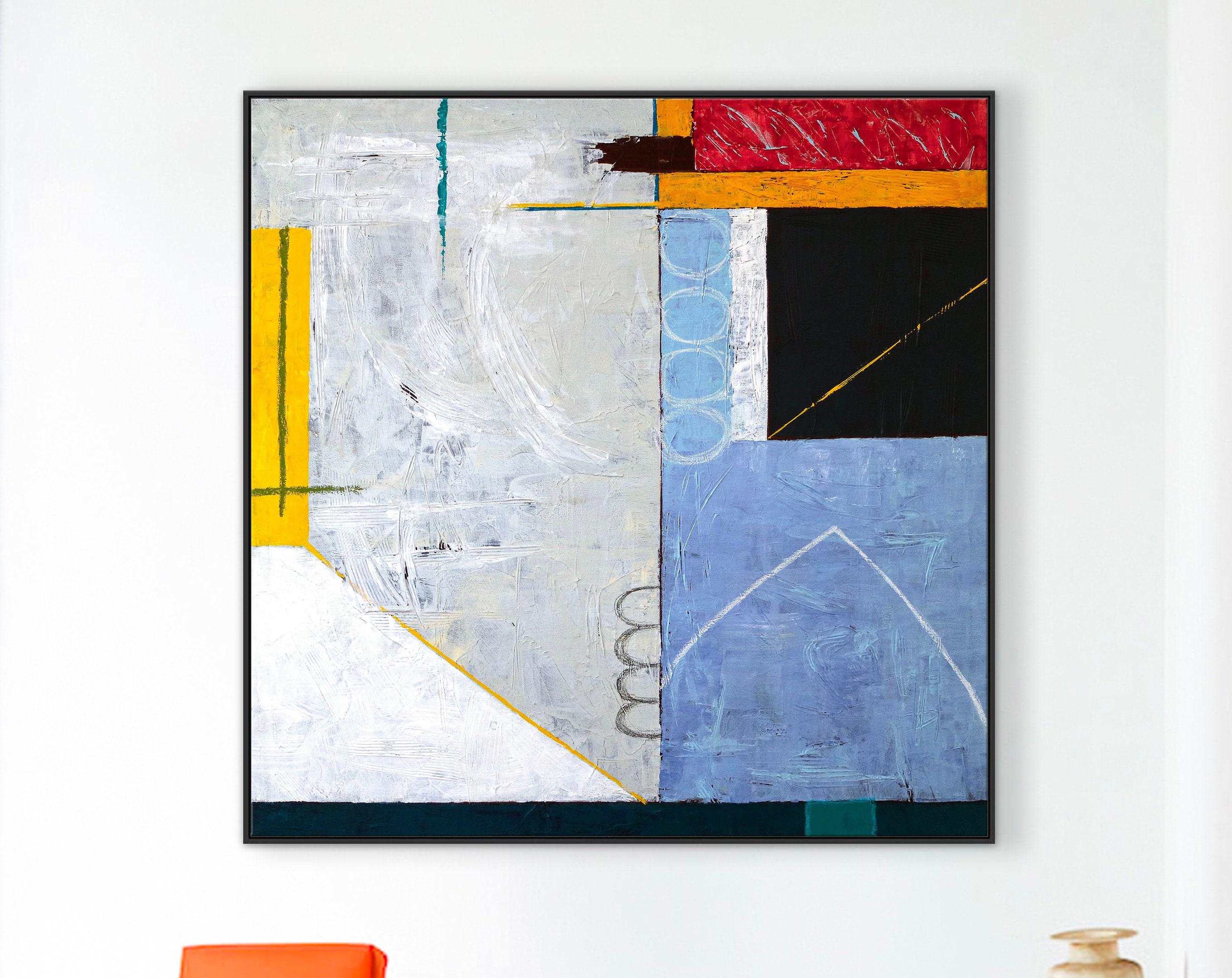 Geometric Abstract Original Acrylic Painting, Colorful Large Modern Wall Art for Contemporary Interiors ｜ Shade