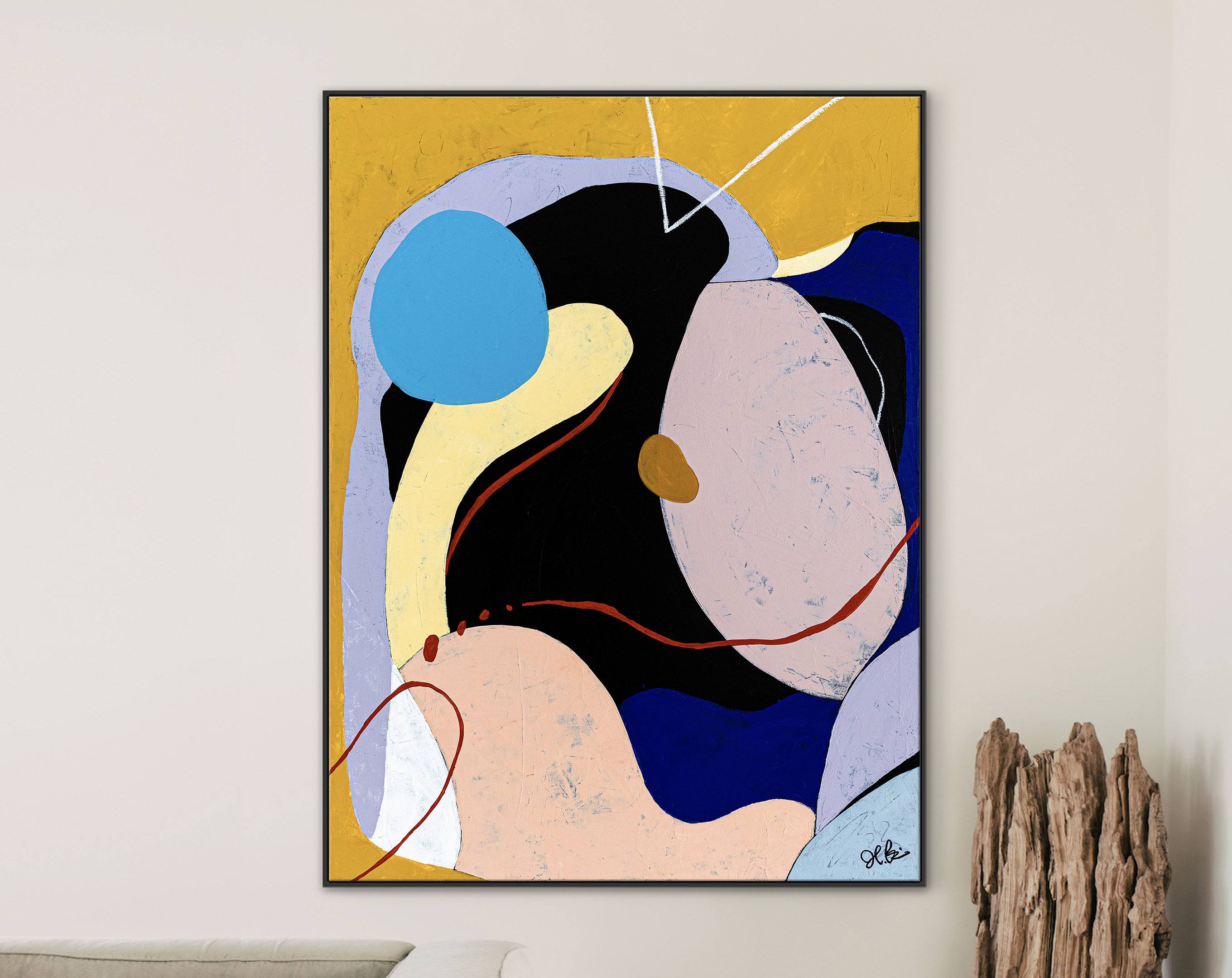 Vibrant Colors Original Abstract Painting, Modern Acrylic Canvas Wall Art for Living Room ｜ Catalytic