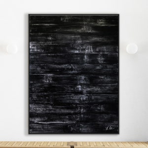 Espressionismo moderno Grande dipinto astratto originale, tela acrilica in bianco e nero Arte in minimalismo monocromatico / Astratto nero I