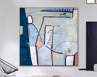 Original Abstract Painting: Turquoise Modern Art on Canvas