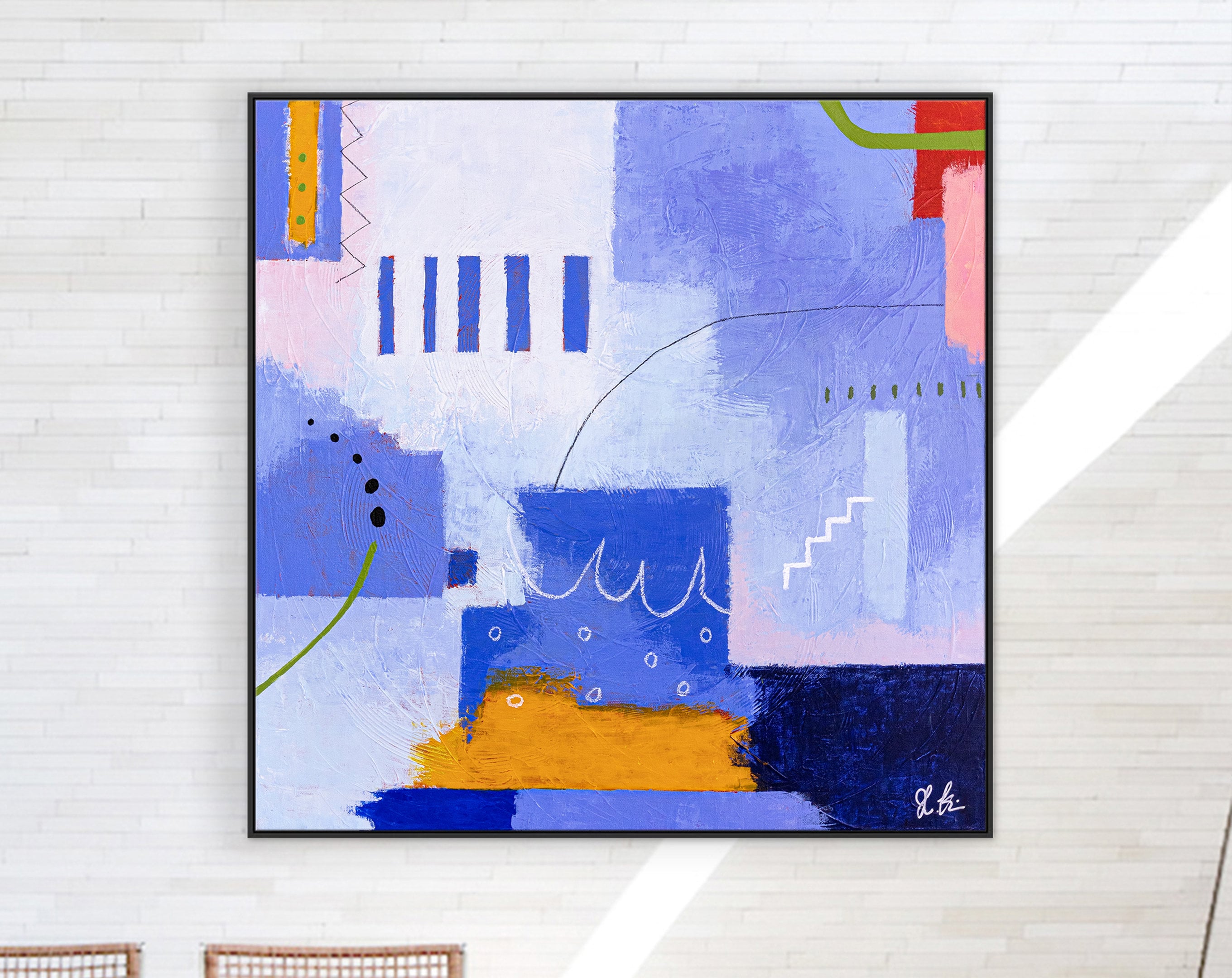 Colorful Original Abstract Painting in Purple Color, Acrylic, Oil Pastels, and Pencils in Modern Wall Art ｜ Oria