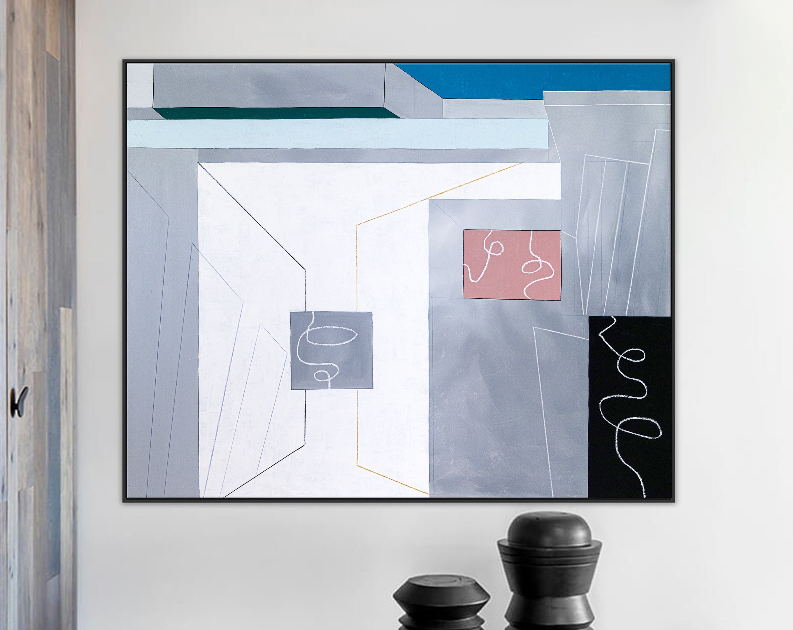 Minimalist Geometric Large Abstract Original Acrylic Painting, Abstractions of Architectural Feelings Modern Canvas Wall Art ｜ Pure state