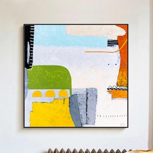 Abstract Wall Art — Large Modern Yellow Green Original Oil Painting, Textured Canvas — "Ifle"