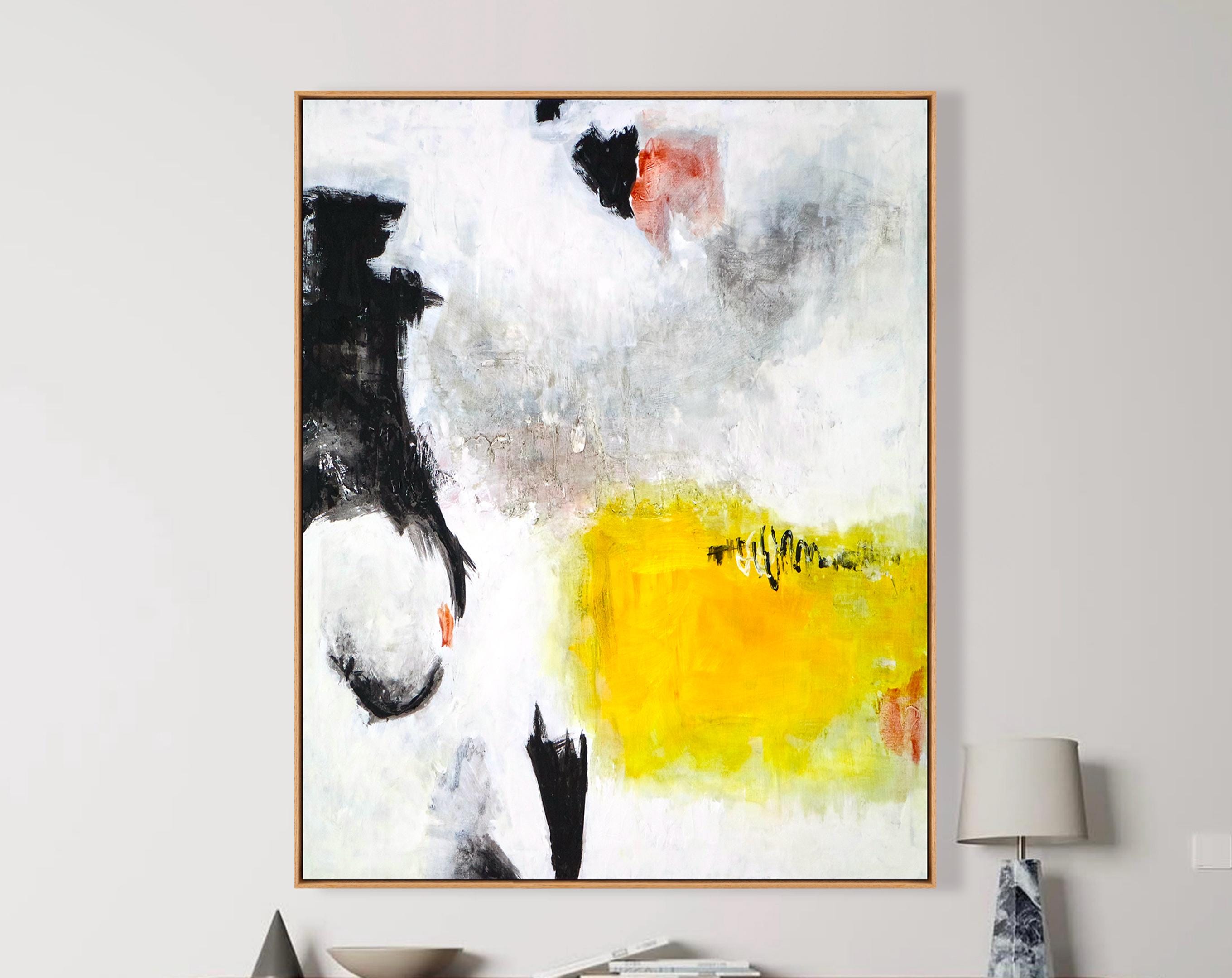 Abstract Original Painting in Acrylic, Oriental-Inspired Large Modern Canvas Wall Art with a Zen Aesthetic ｜ Sign (Vertical)