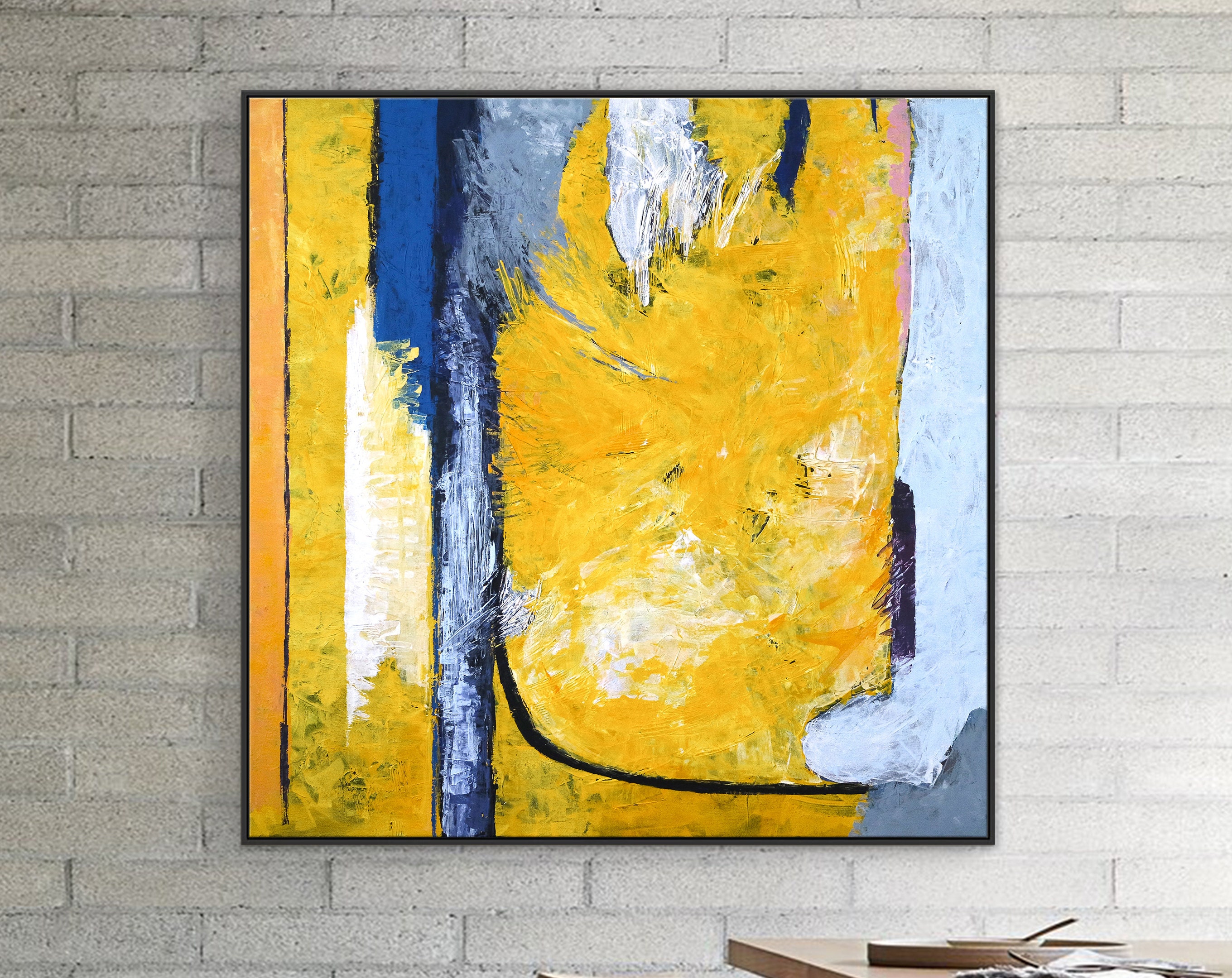Vibrant Energy in Modern Original Abstract Acrylic Painting, Large Expressionist Canvas Art with Bold Yellow ｜ Clearpool